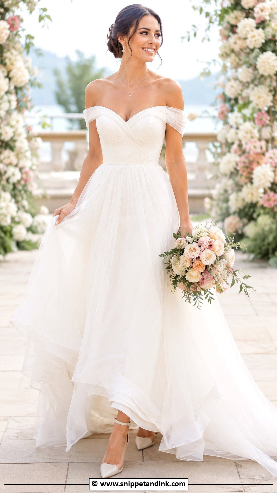 Off Shoulder Bride Gown With Tulle Skirt - Snippet and Ink - 25 Bride Gowns