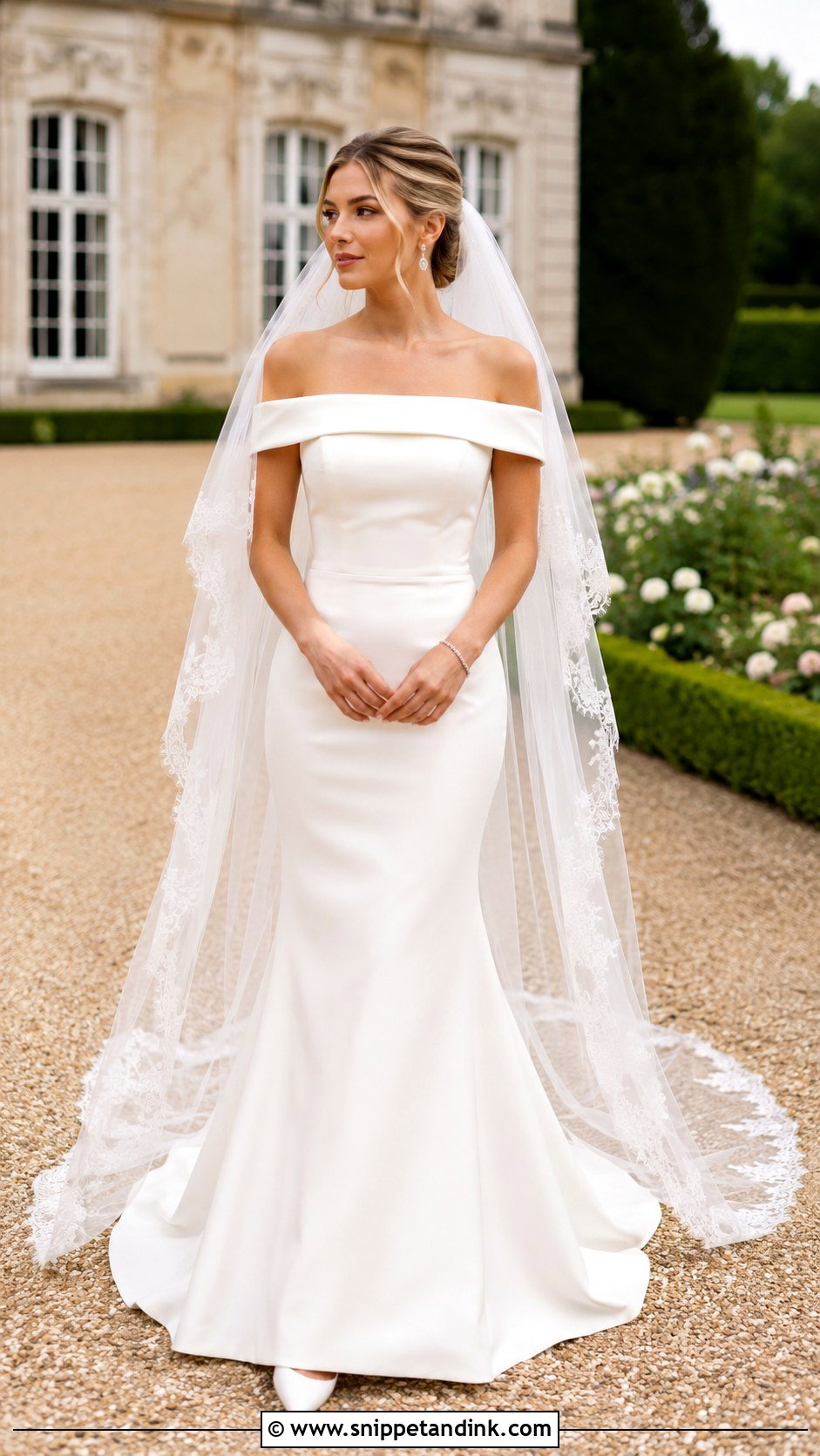 Off Shoulder Bride With Lace Edge Veil - Snippet and Ink - 20 Brides with Veils