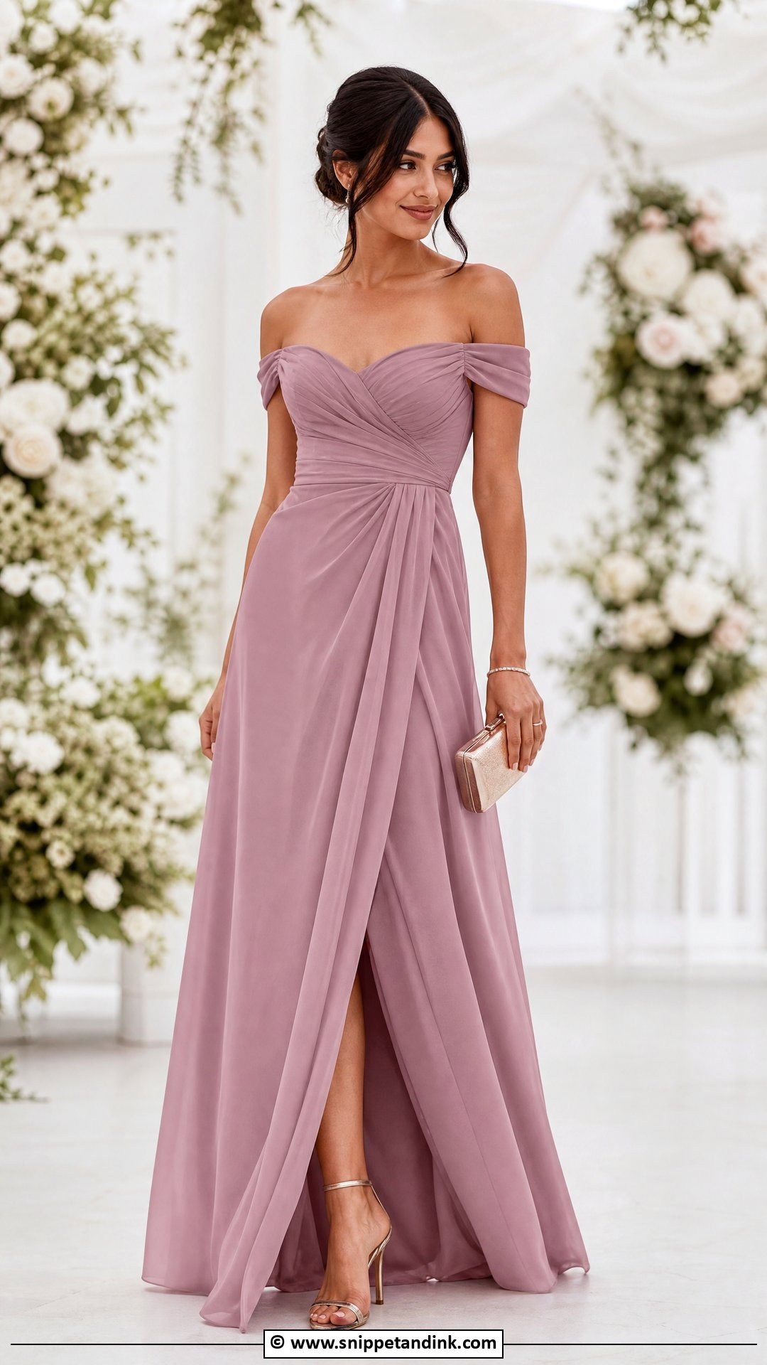 Off Shoulder Bridesmaid Dress - Snippet and Ink - 30 Wedding Party Dresses
