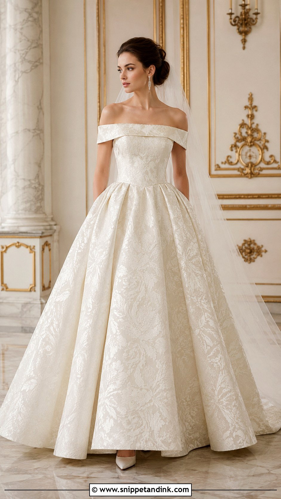 Off Shoulder Brocade Wedding Dress - Snippet and Ink - 20 Elegant Classy Vintage Wedding Dress Ideas