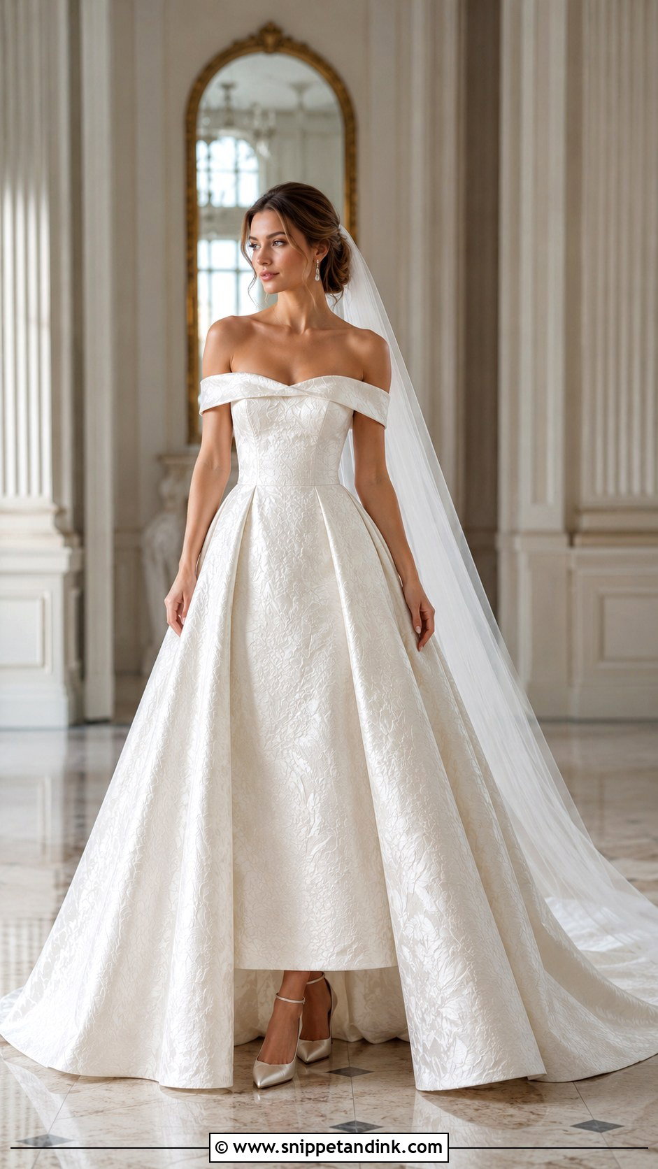 Off Shoulder Brocade Wedding Dress - Snippet and Ink - 20 Extravagant Wedding Dress Ideas
