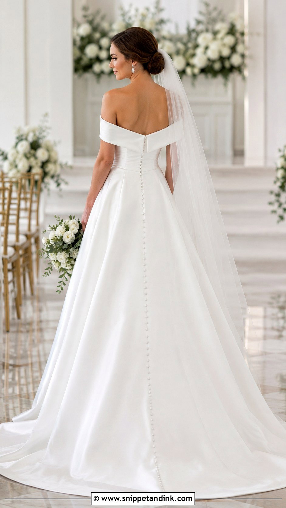 Off Shoulder Button Back Wedding Dress - Snippet and Ink - 20 Button Back Wedding Dress Ideas