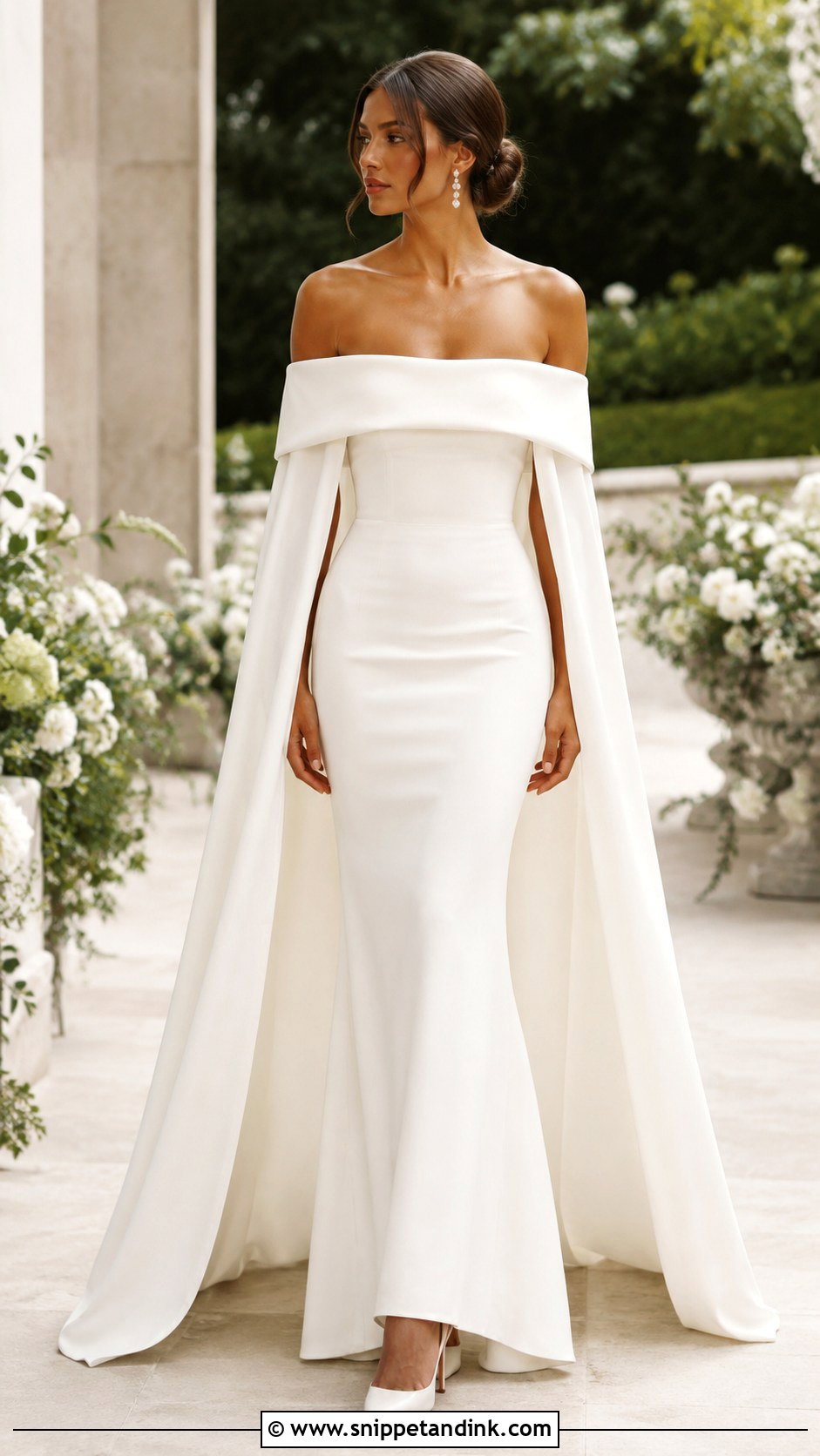 Off Shoulder Cape Sleeve Wedding Dress - Snippet and Ink - 20 Cape Sleeve Wedding Dress Ideas