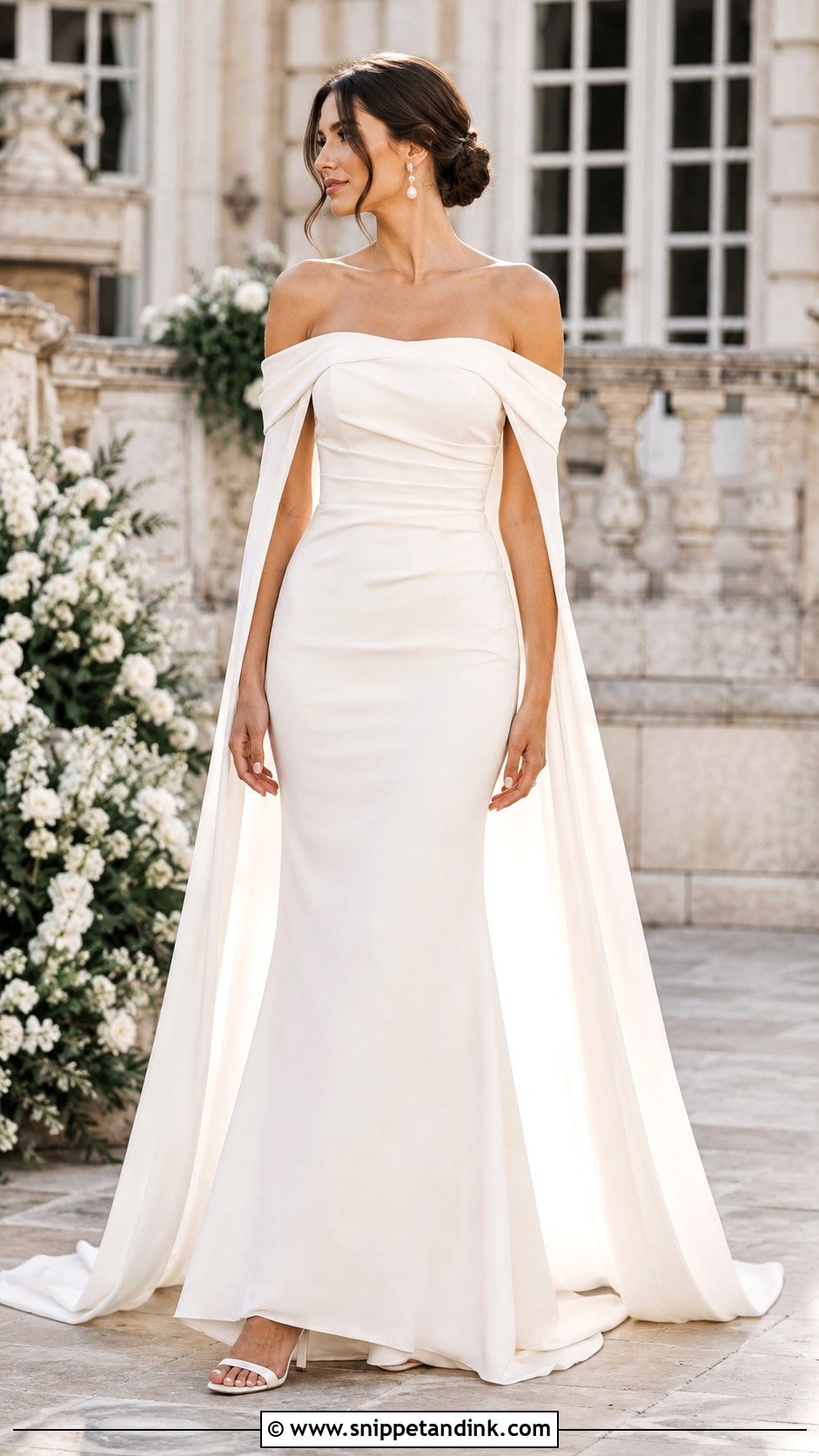 Off Shoulder Cape Wedding Dress - Snippet and Ink - 30 Wedding Dress with Cape Ideas