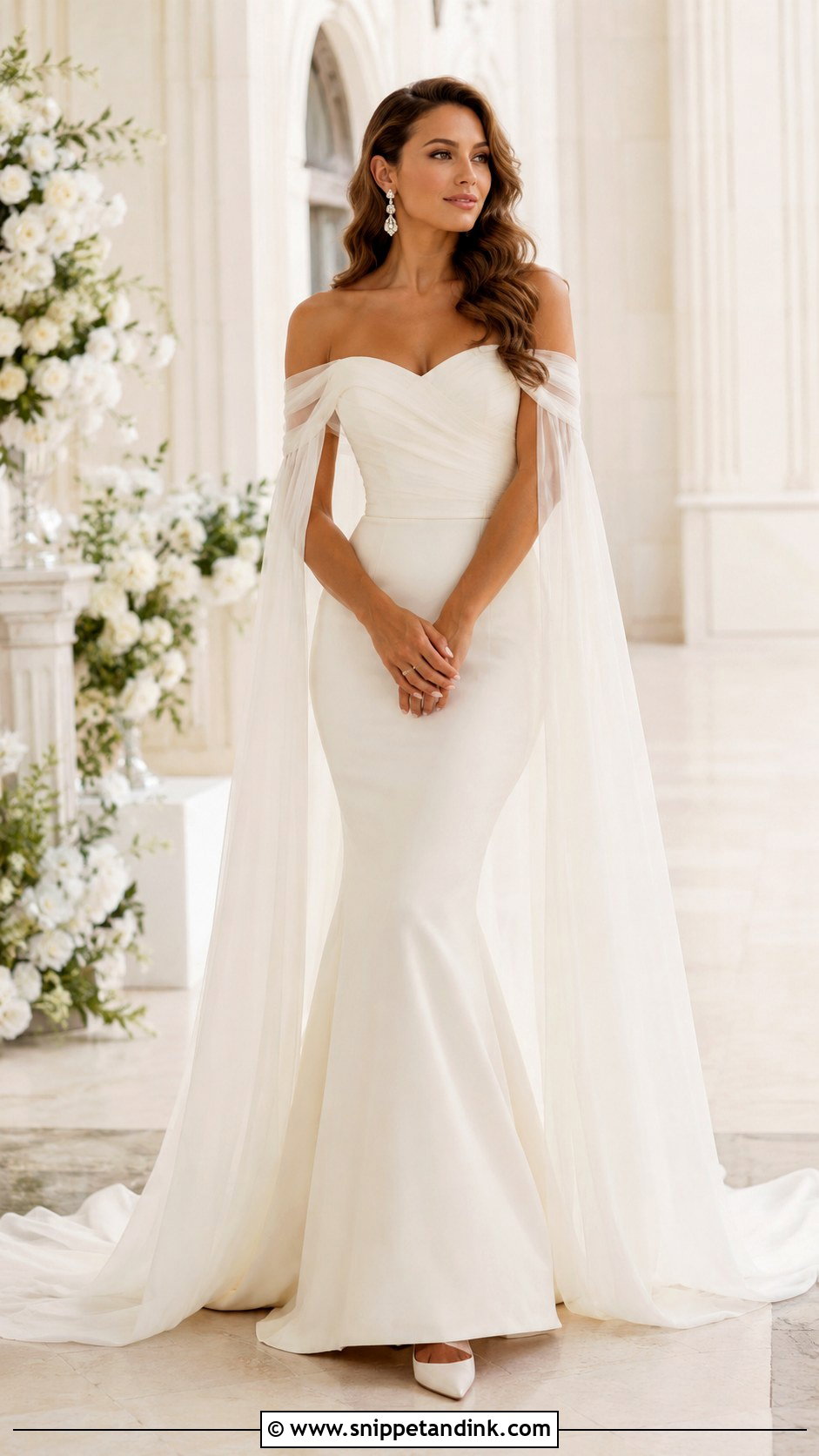 Off Shoulder Cape Wedding Dress - Snippet and Ink - 30 Cape Wedding Dress Ideas