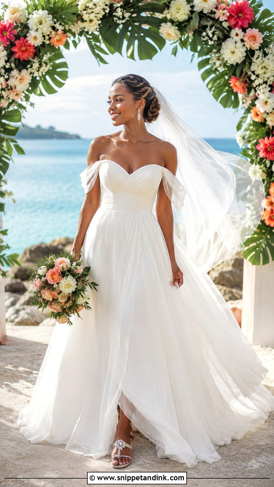 Off Shoulder Caribbean Wedding Dress - Snippet and Ink - 20 Caribbean Wedding Dress Ideas