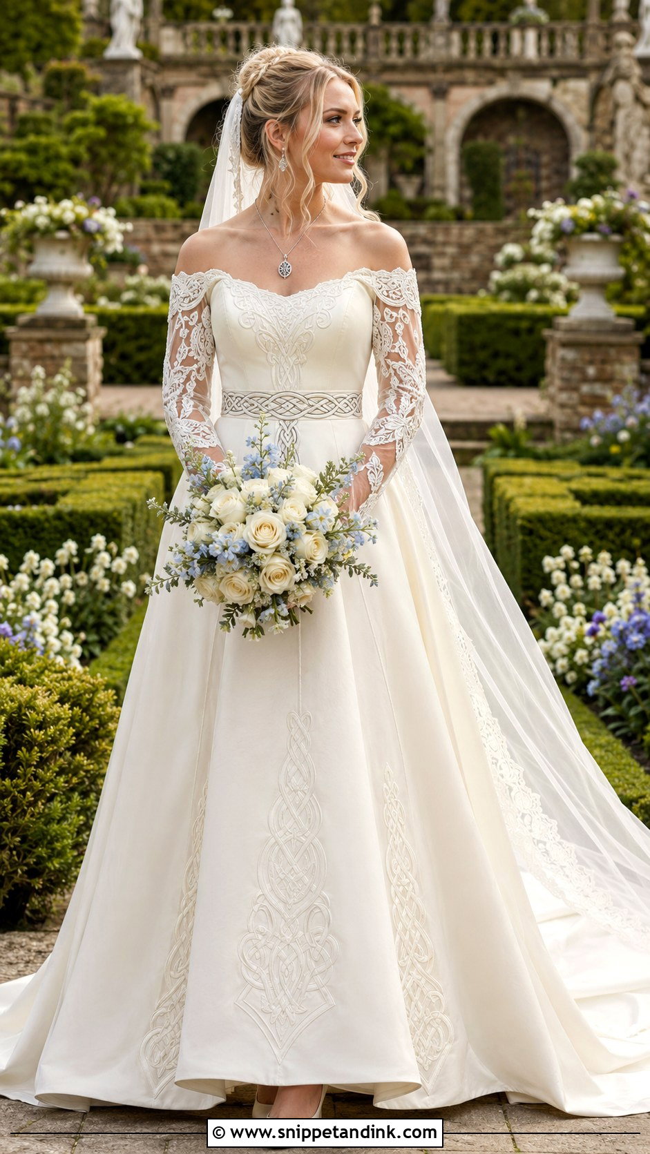 Off Shoulder Celtic Wedding Dress - Snippet and Ink - 20 Irish Celtic Wedding Dress Ideas