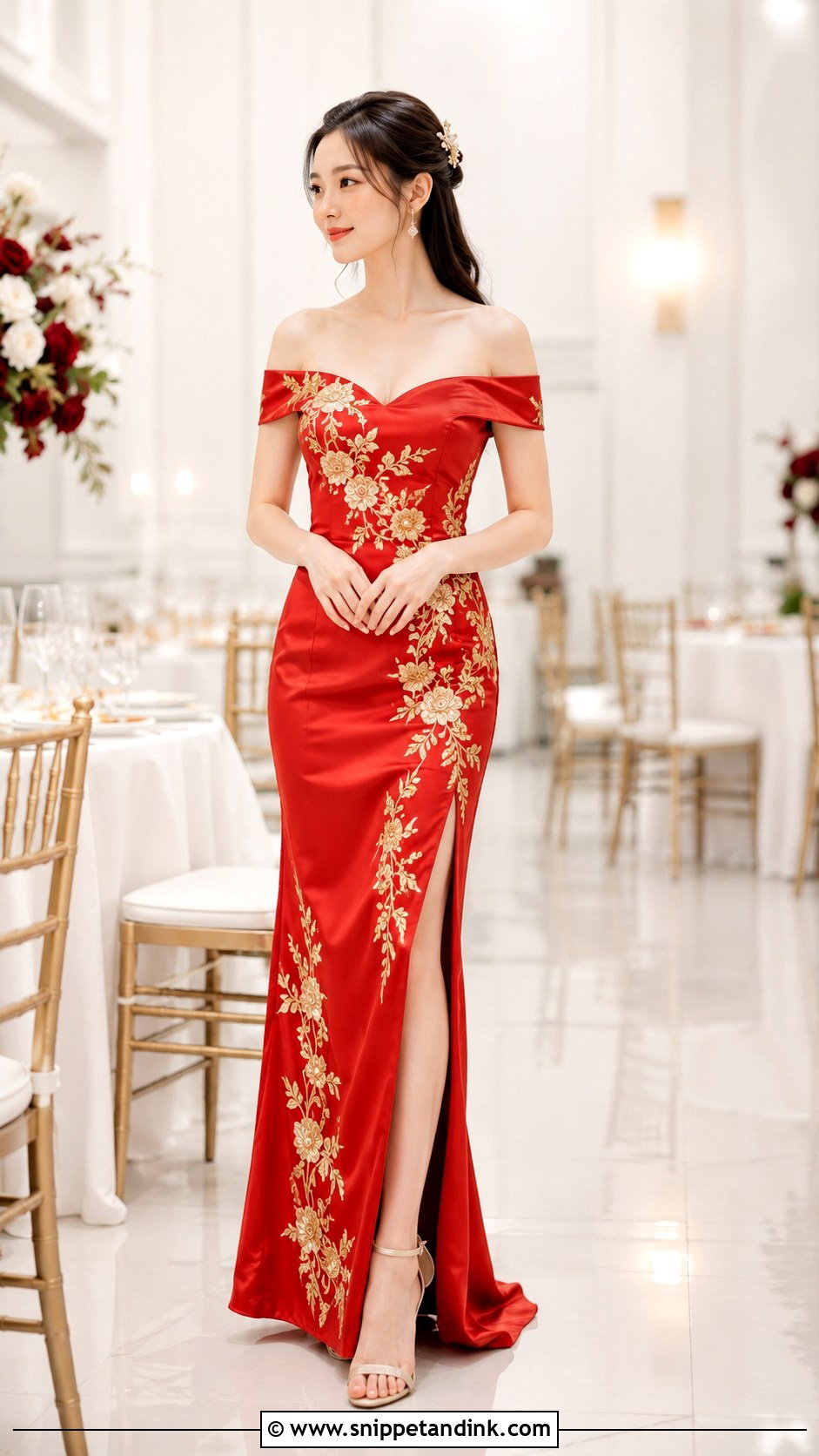 Off Shoulder Cheongsam Wedding Dress - Snippet and Ink - 25 Modern Chinese Wedding Dress Ideas