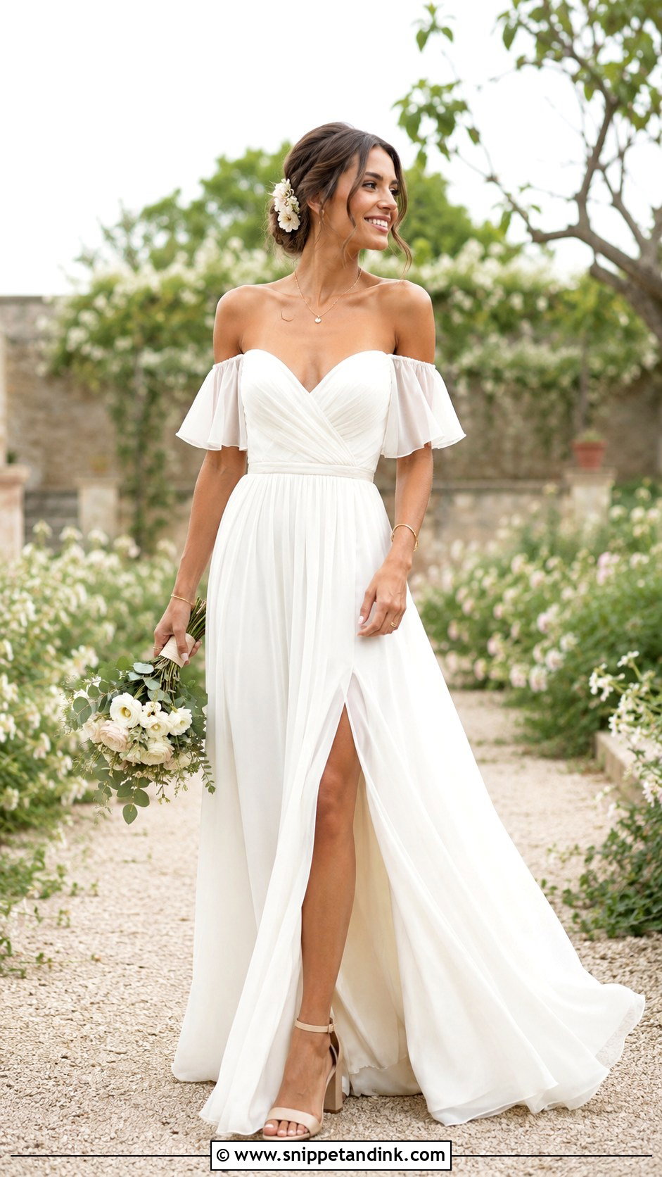 Off Shoulder Chiffon Boheme Wedding Dress - Snippet and Ink - 20 Weeding Dress Boheme Ideas
