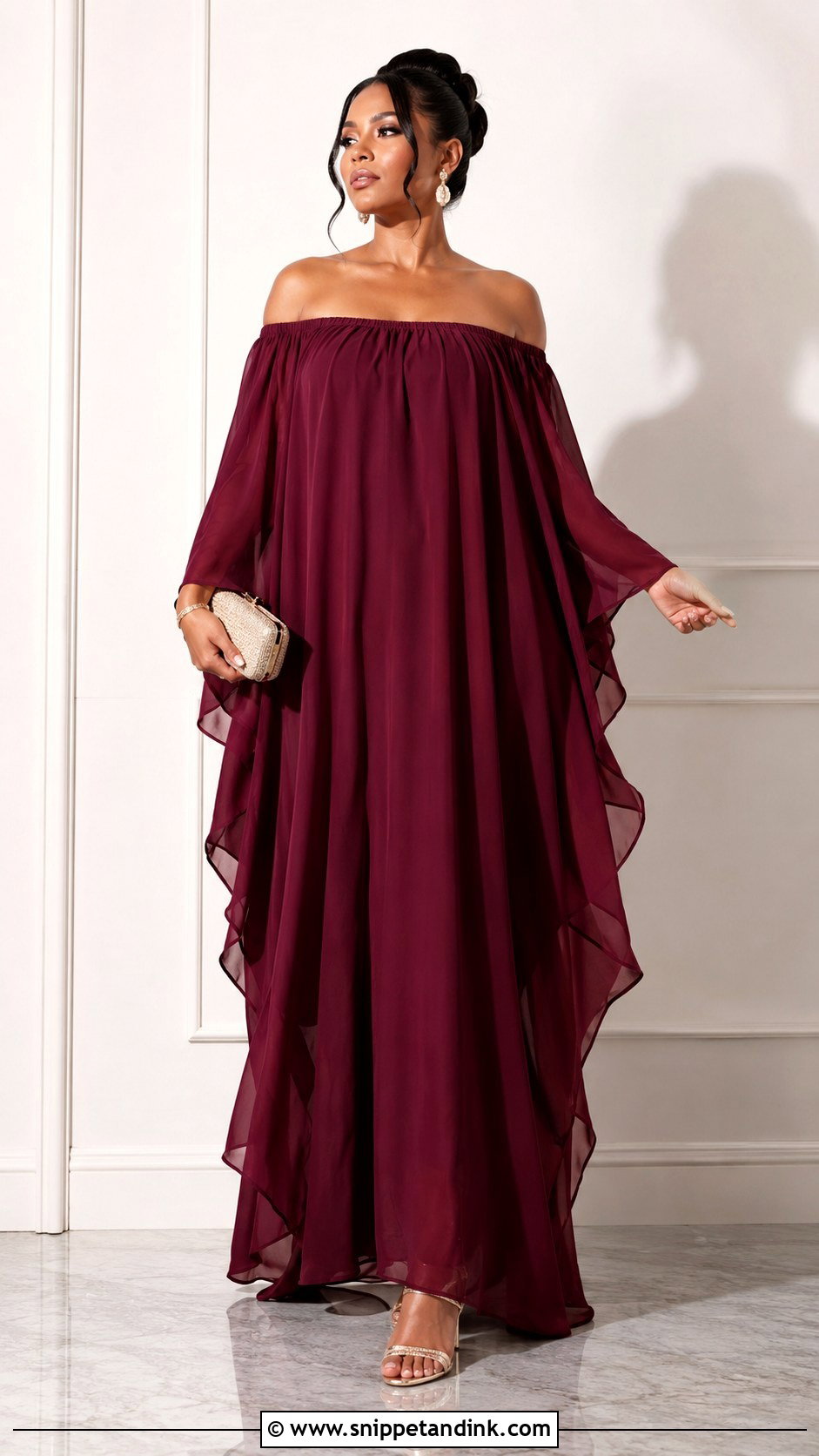 Off Shoulder Chiffon Bubu Gown With Drop Earrings - Snippet and Ink - 25 Bubu Gown Styles Chiffon