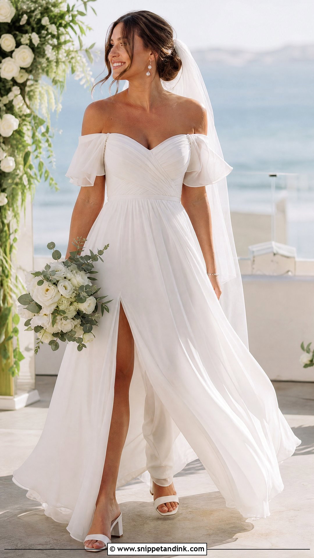 Off Shoulder Chiffon Sleeve Wedding Dress - Snippet and Ink - 20 Off Shoulder Sleeve Wedding Dress Ideas