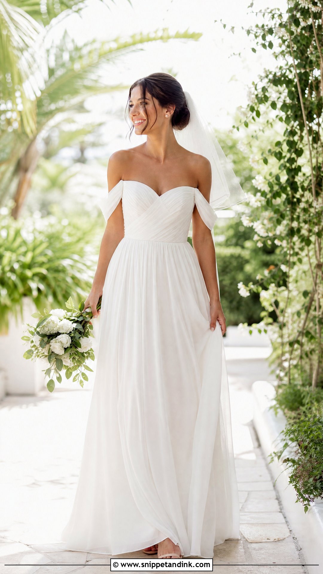 Off Shoulder Chiffon Wedding Gown - Snippet and Ink - 25 Off Shoulder Wedding Gown Ideas