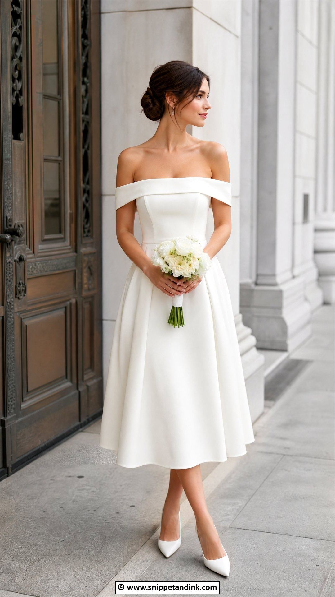 Off Shoulder City Hall Wedding Dress - Snippet and Ink - 35 City Hall Wedding Dress Ideas