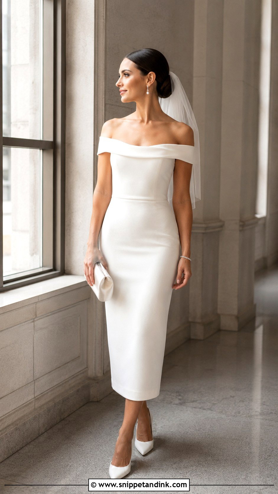 Off Shoulder City Wedding Dress With Pointed Pumps - Snippet and Ink - 20 City Wedding Dress Ideas