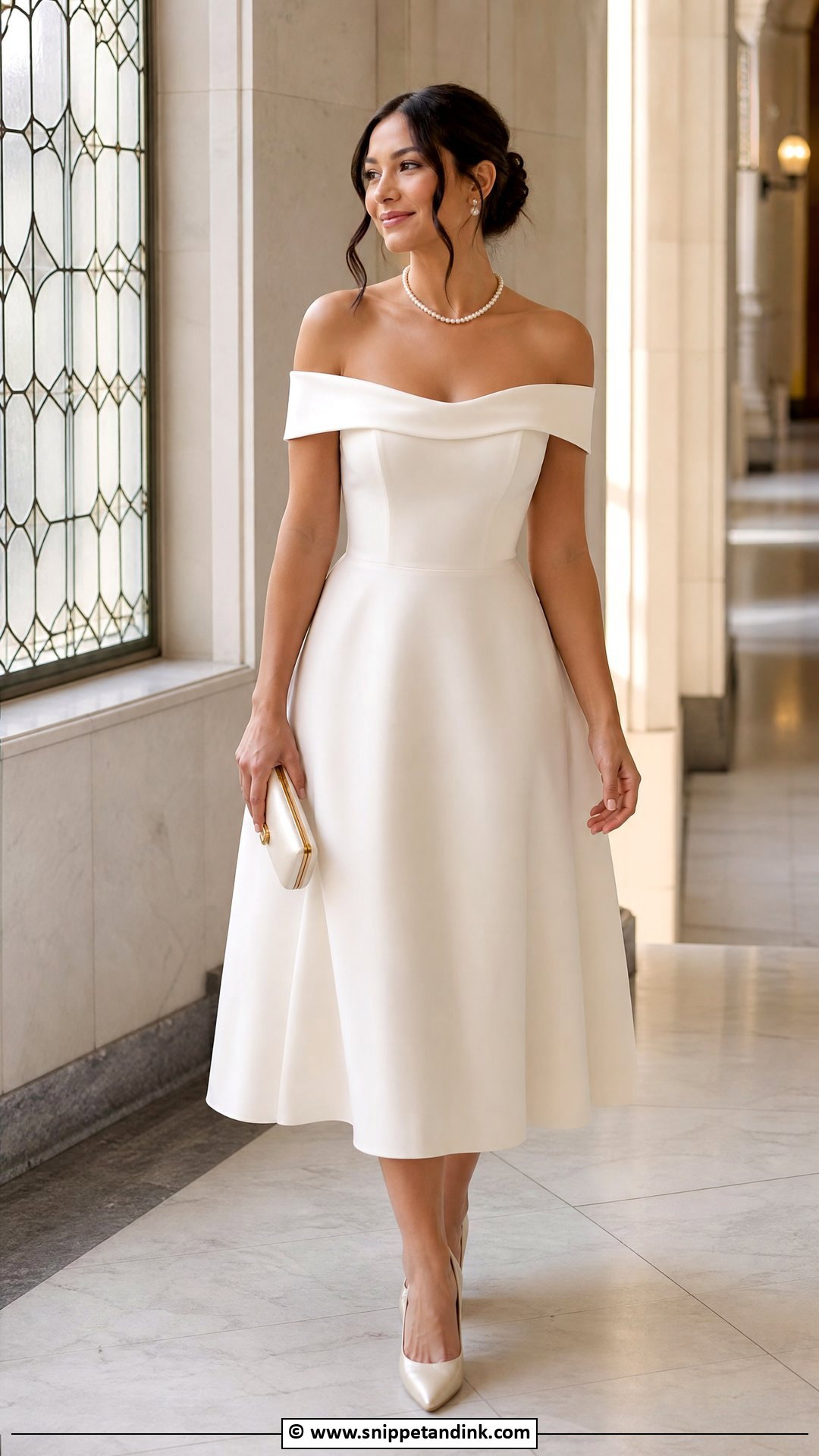 Off Shoulder Civil Wedding Dress With Satin Pumps - Snippet and Ink - 35 Civil Wedding Dress Ideas