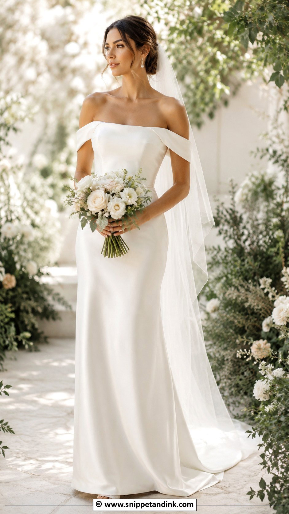Off Shoulder Column Wedding Dress - Snippet and Ink - 25 Column Wedding Dress Ideas