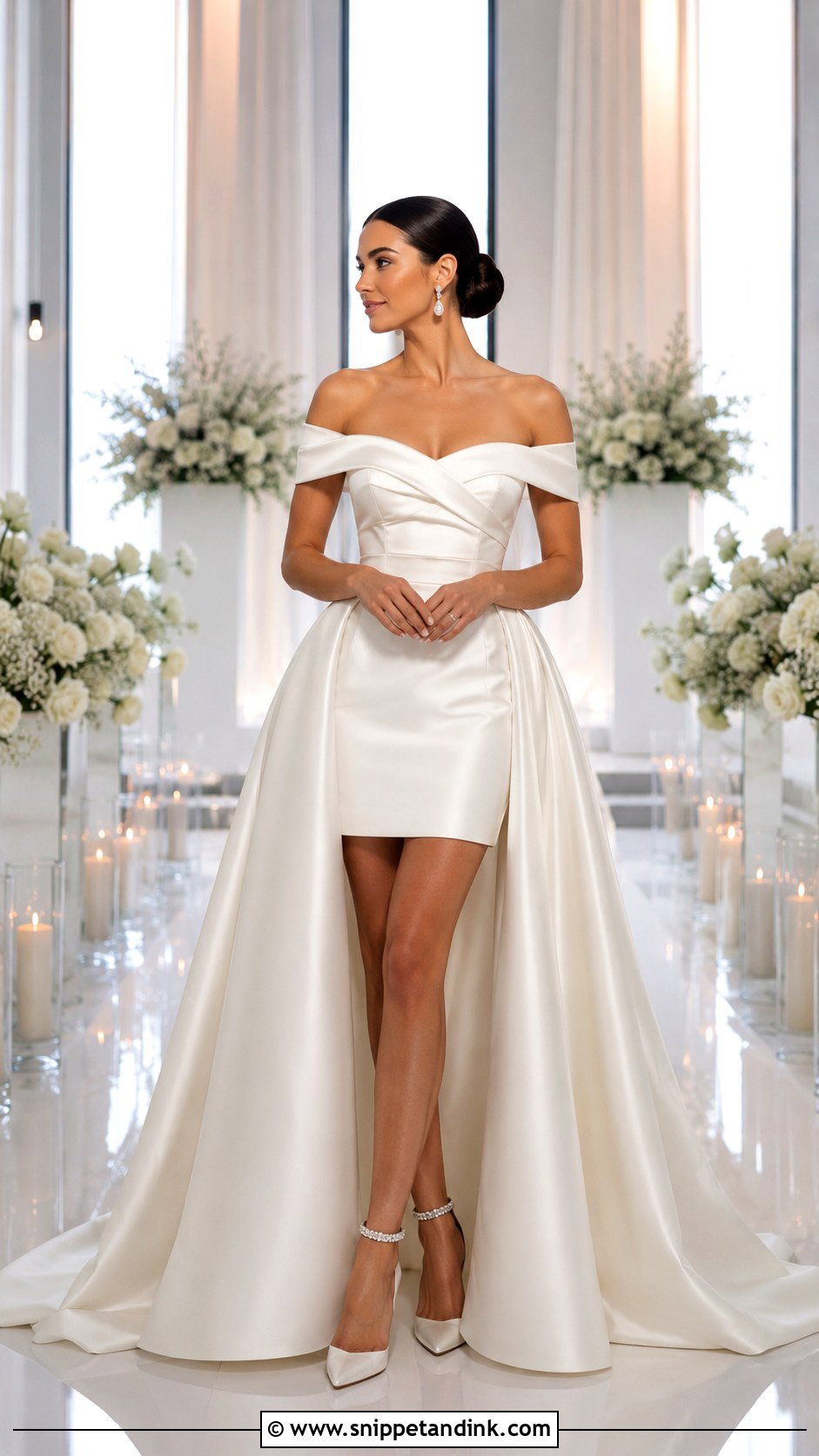 Off Shoulder Convertible Wedding Dress With Satin Overskirt - Snippet and Ink - 20 Convertible Wedding Dress Long to Short Ideas