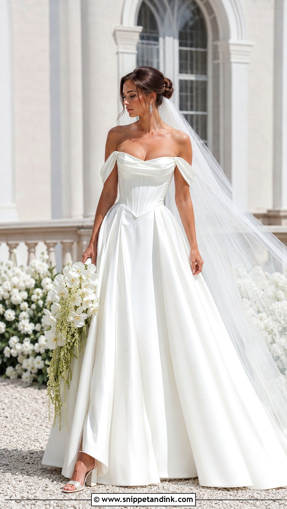 Off Shoulder Corset Basque Waist Wedding Dress - Snippet and Ink - 20 Corset Basque Waist Wedding Dress Ideas
