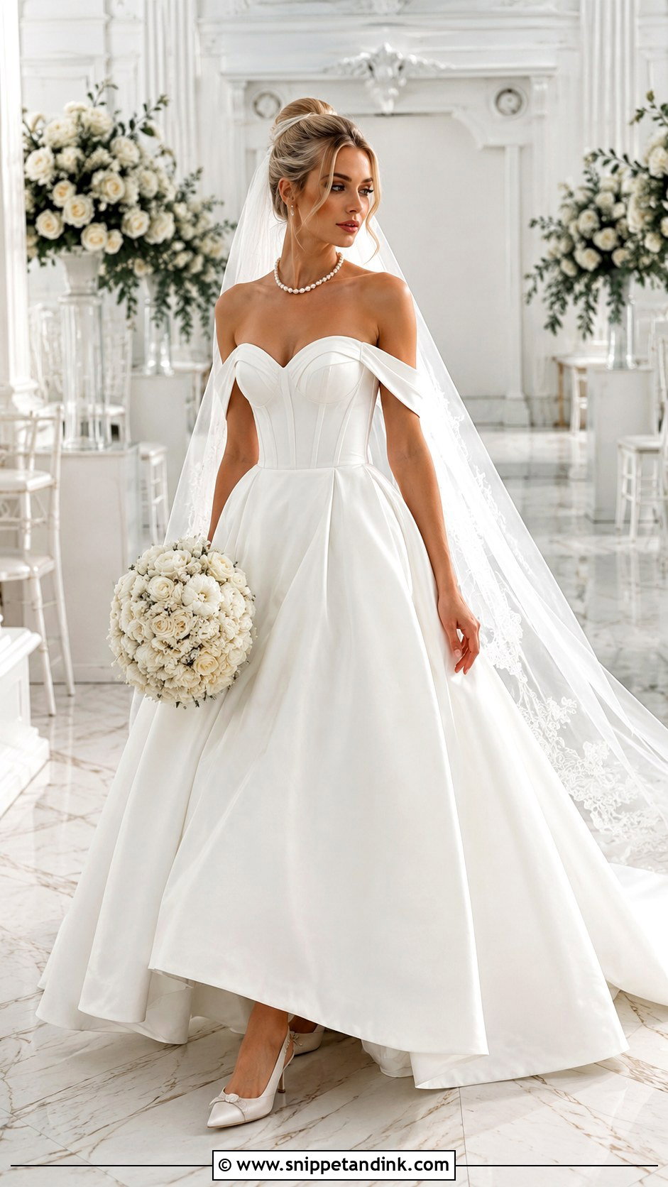 Off Shoulder Corset Bridal Gown - Snippet and Ink - 20 Corset Bride Dress Ideas