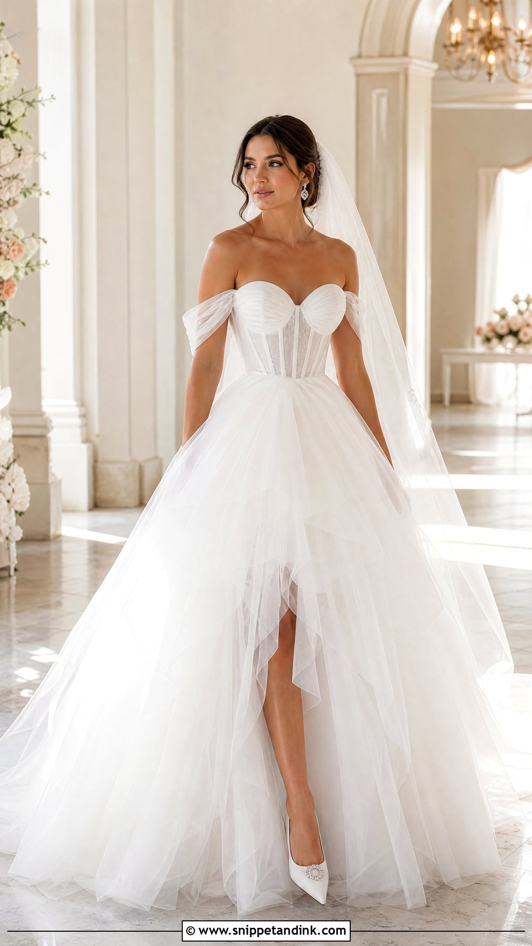 Off Shoulder Corset Tulle Wedding Dress - Snippet and Ink - 25 Corset Top Wedding Dresses