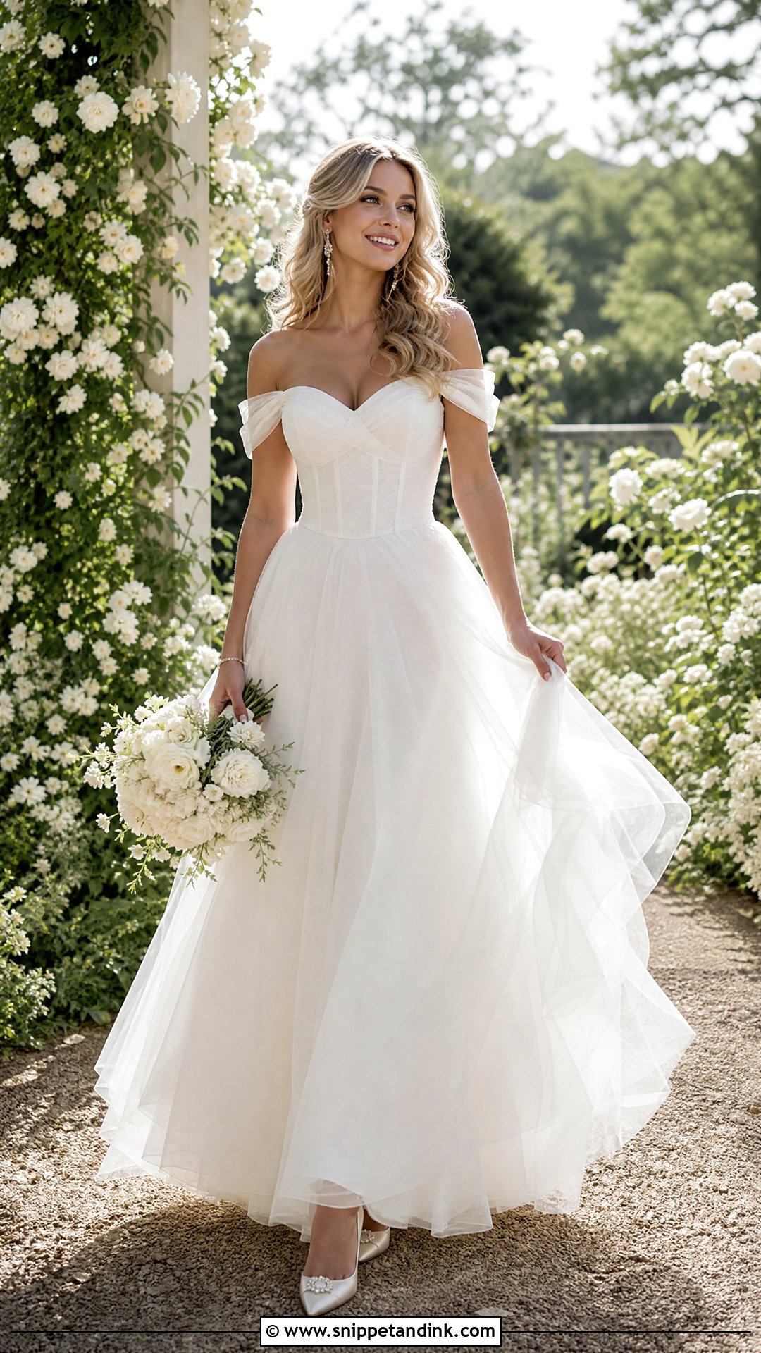 Off Shoulder Corset Wedding Dress With Tulle Skirt - Snippet and Ink - 25 Wedding Dress with Corset Ideas