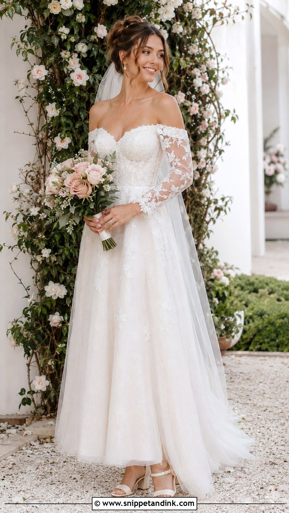 Off Shoulder Cottagecore Wedding Dress - Snippet and Ink - 20 Cottagecore Wedding Dresses