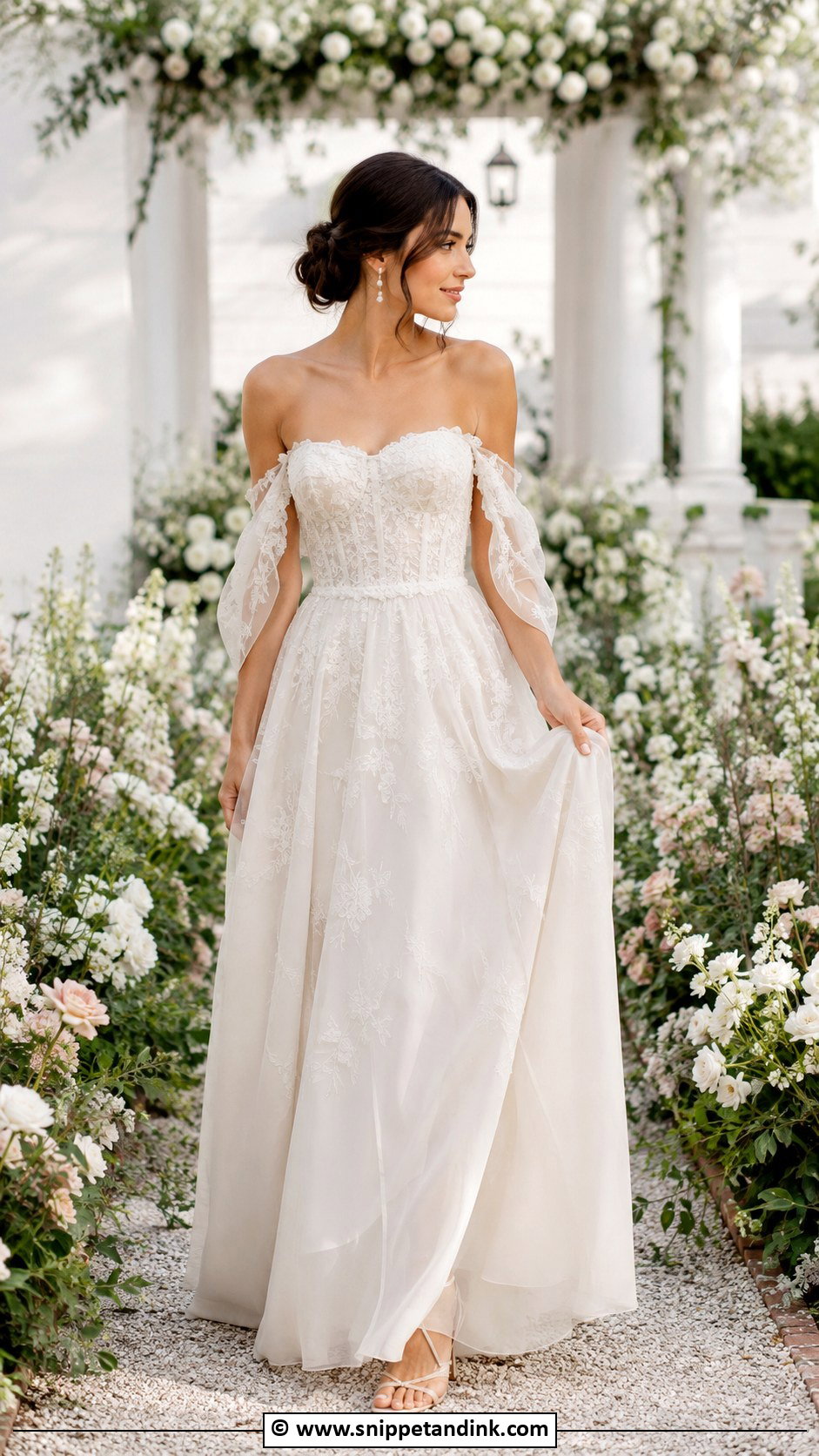 Off Shoulder Cottagecore Wedding Dress - Snippet and Ink - 30 Cottagecore Wedding Dress Ideas