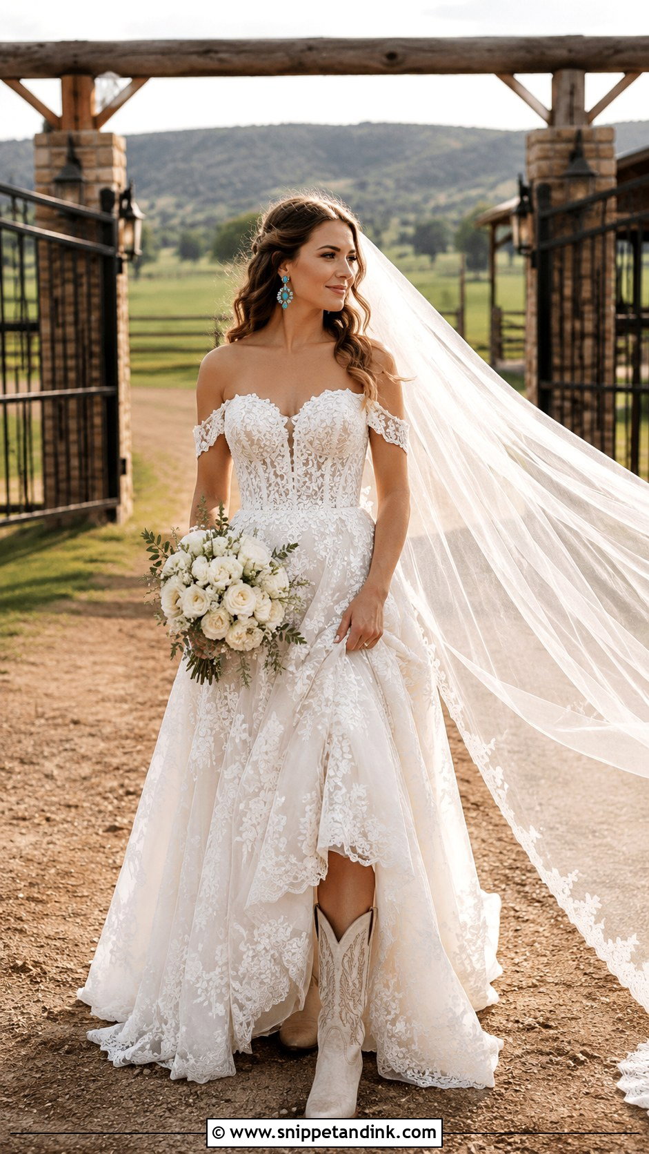 Off Shoulder Cowboy Wedding Dress - Snippet and Ink - 20 Cowboy Wedding Dress Ideas