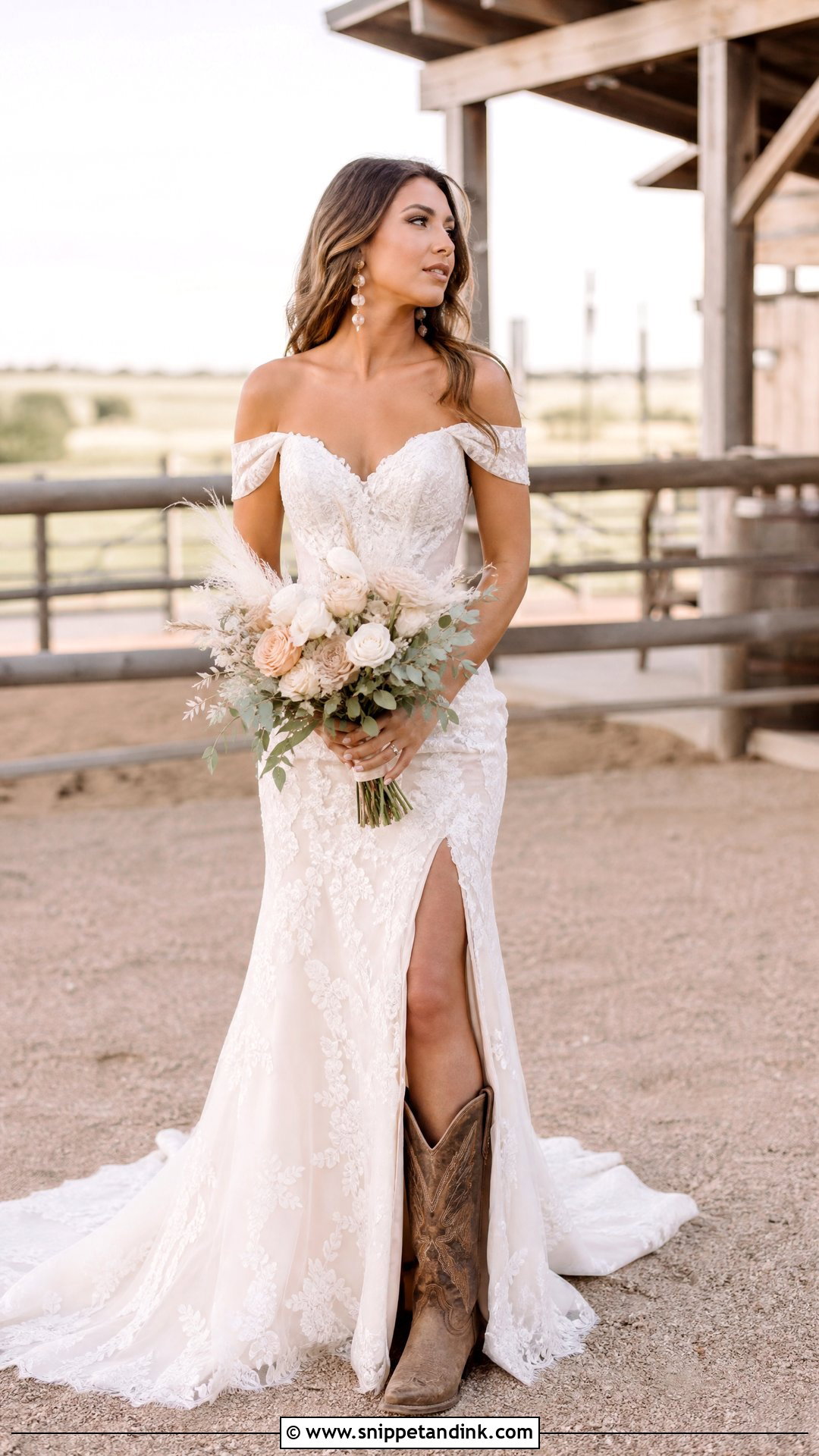 Off Shoulder Cowgirl Wedding Dress With Boots - Snippet and Ink - 25 Cowgirl Wedding Dress with Boots Ideas