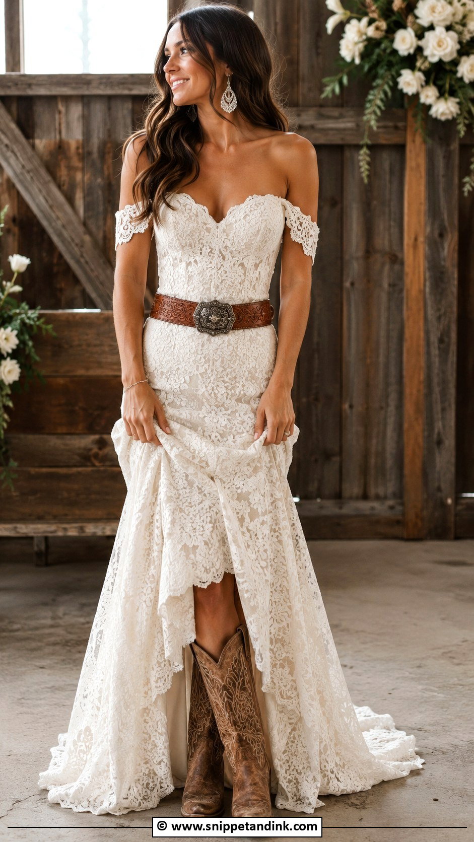 Off Shoulder Cowgirl Wedding Dress - Snippet and Ink - 30 Cowgirl Wedding Dress Ideas