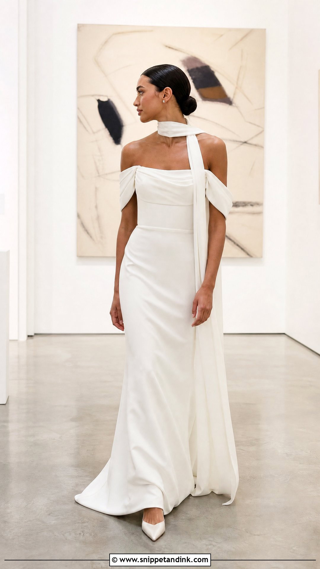 Off Shoulder Crepe Scarf Wedding Dress - Snippet and Ink - 20 Scarf Wedding Dresses