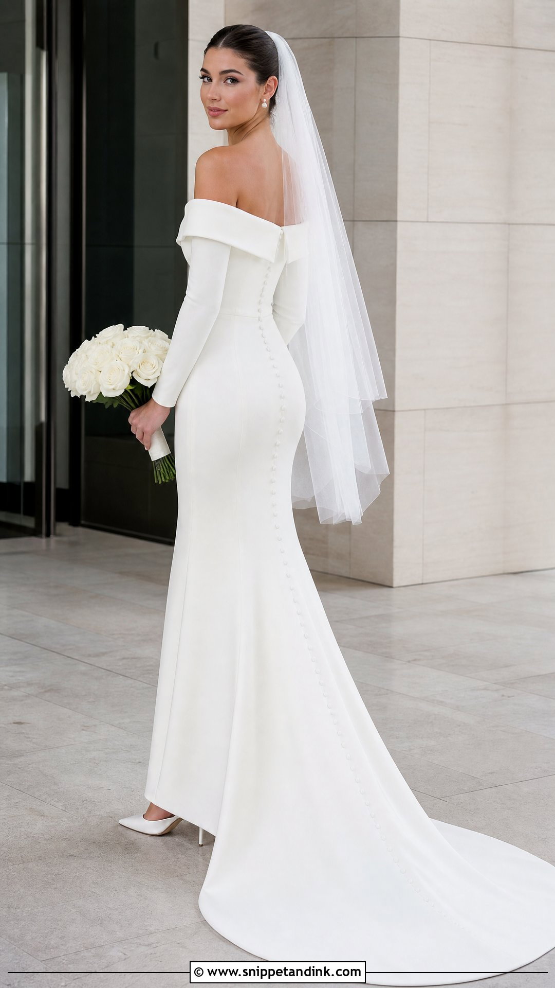 Off Shoulder Crepe Sleeve Wedding Dress - Snippet and Ink - 20 Off Shoulder Sleeve Wedding Dress Ideas