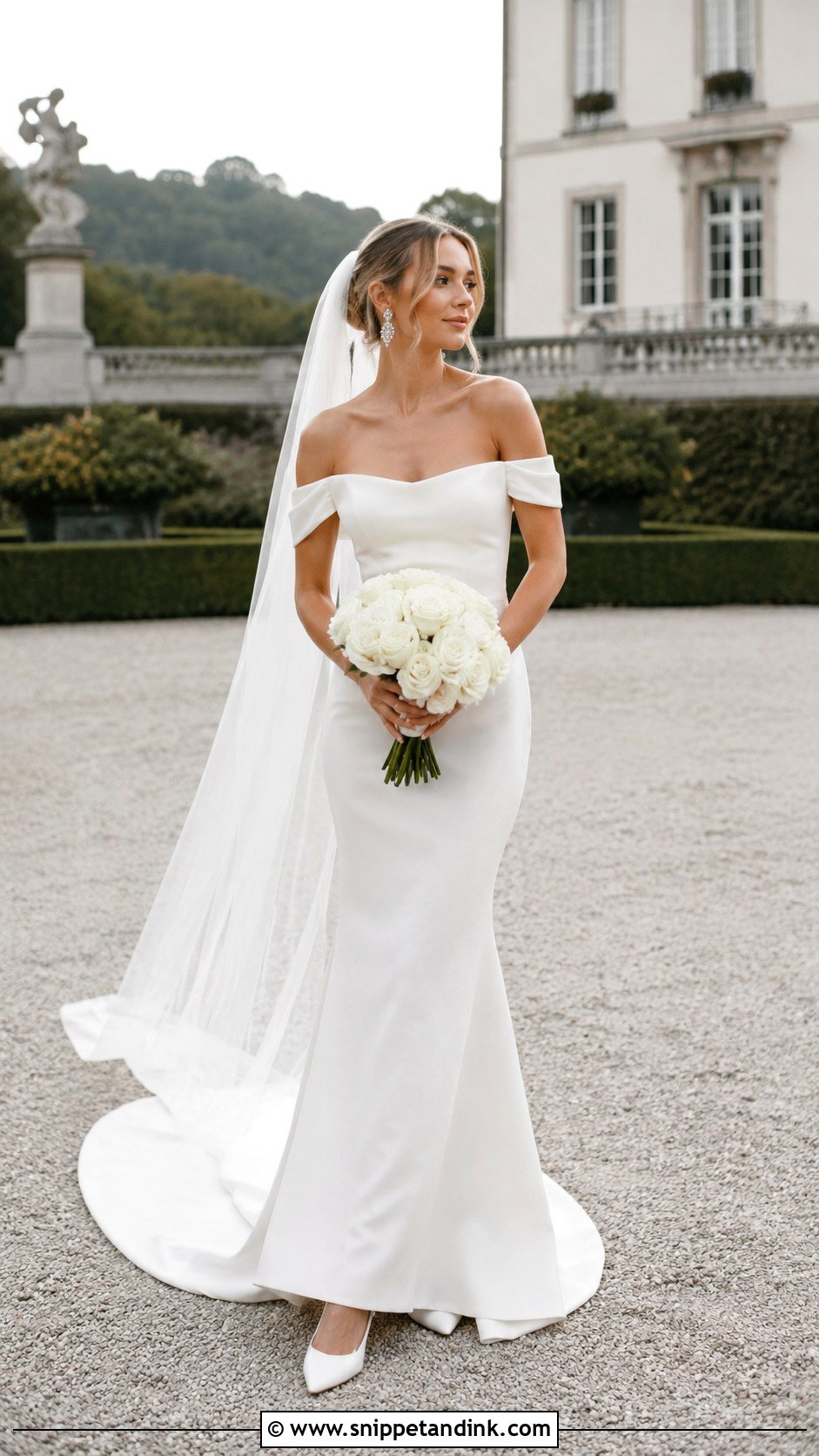 Off Shoulder Crepe Wedding Gown - Snippet and Ink - 20 Crepe Gown Styles for Wedding