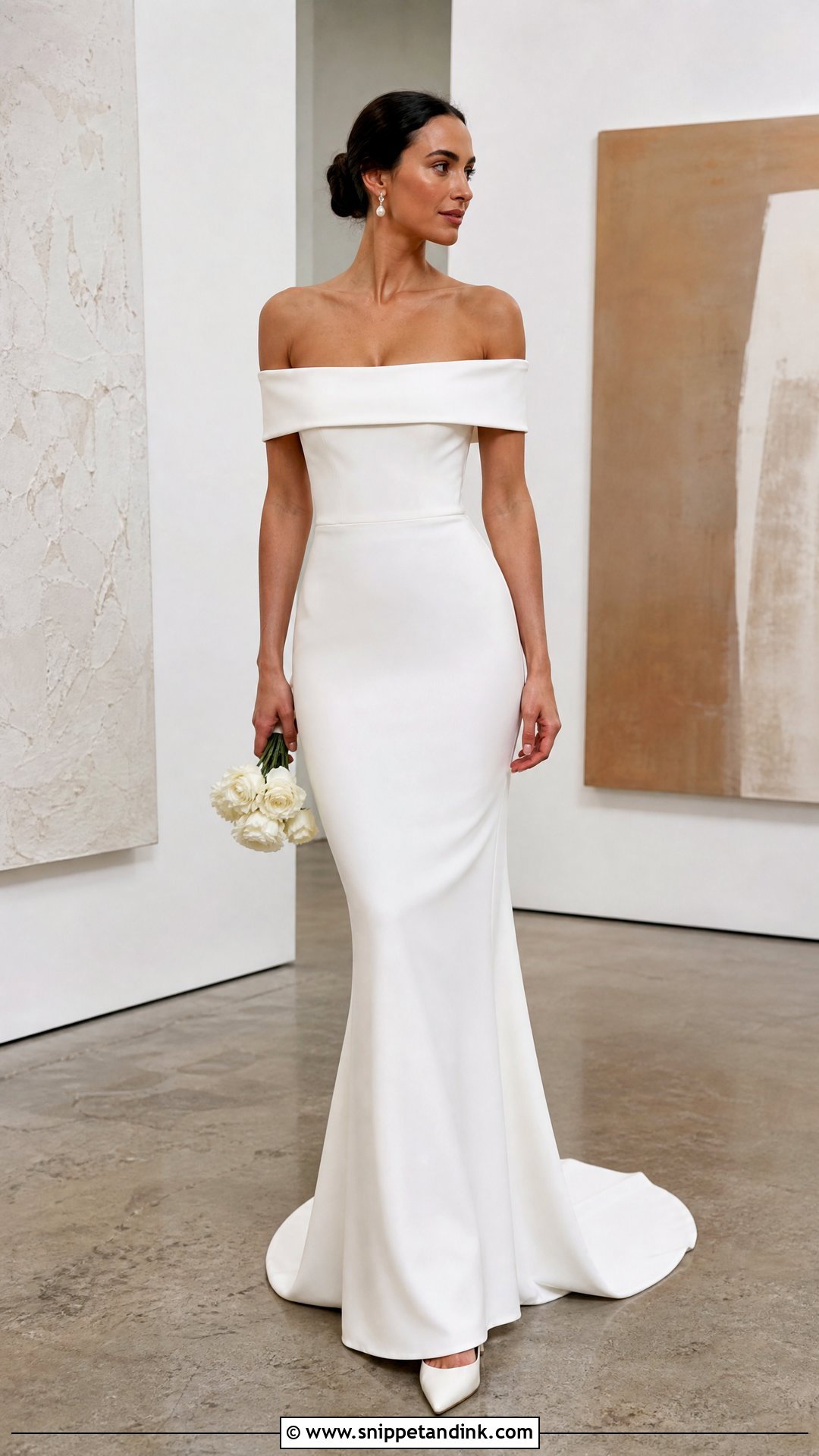 Off Shoulder Crepe Wedding Gown - Snippet and Ink - 25 Off Shoulder Wedding Gown Ideas