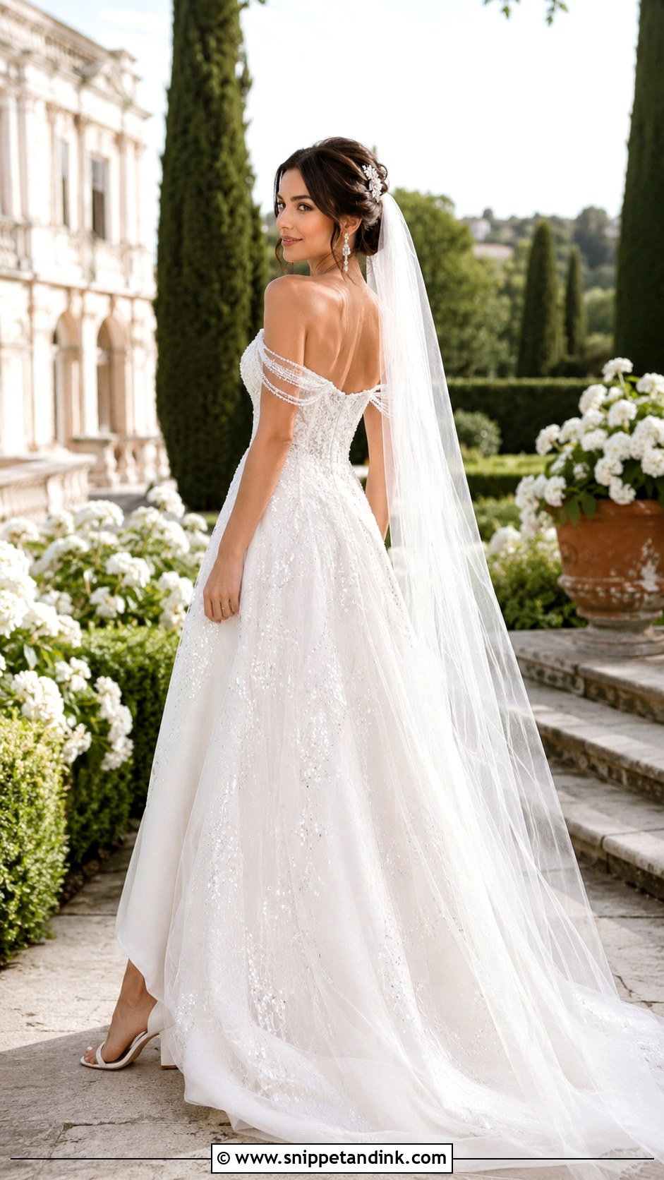 Off Shoulder Crystal Wedding Dress - Snippet and Ink - 20 Crystal Wedding Dress Ideas