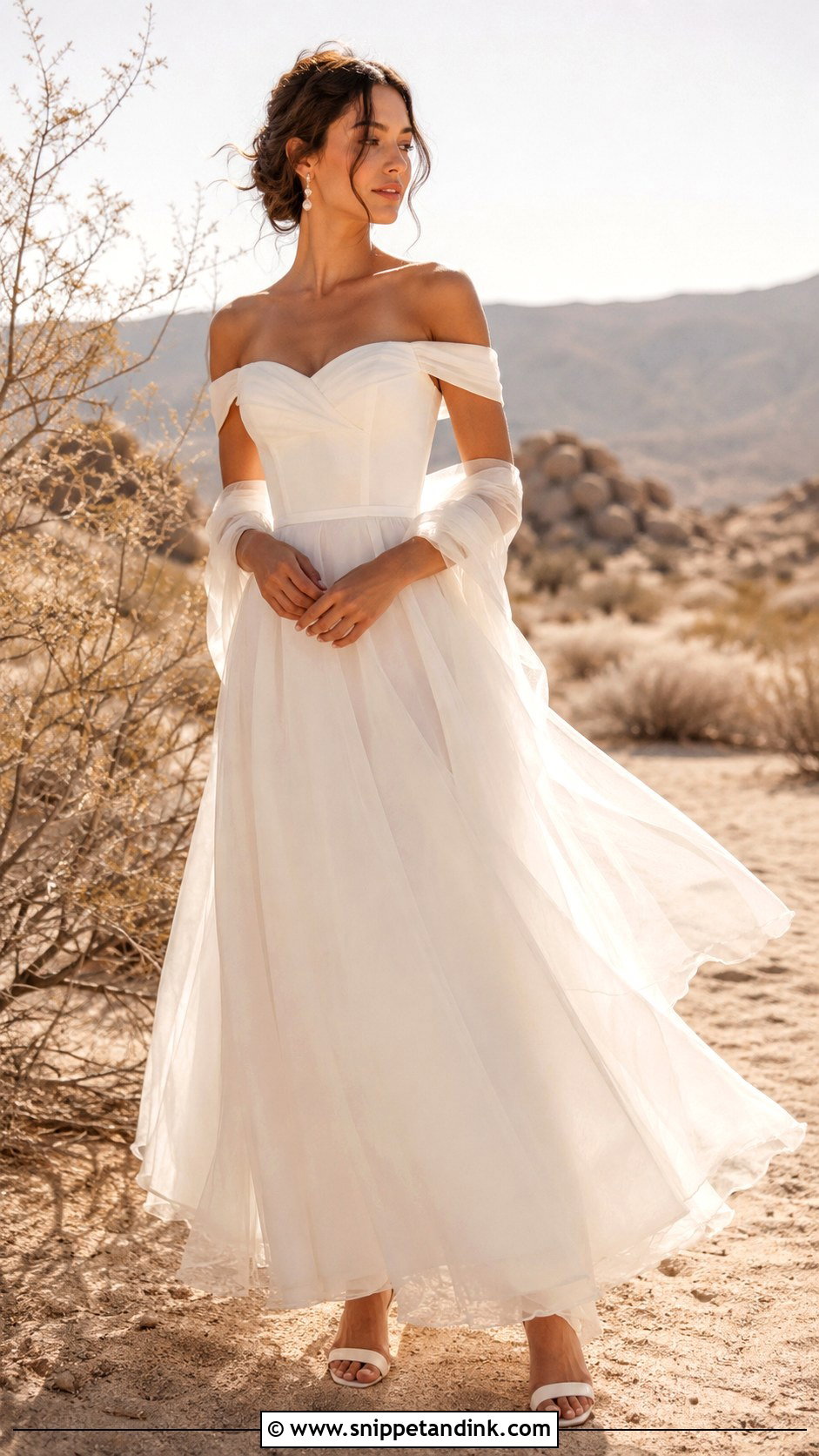 Off Shoulder Desert Wedding Dress - Snippet and Ink - 20 Desert Wedding Dress Ideas