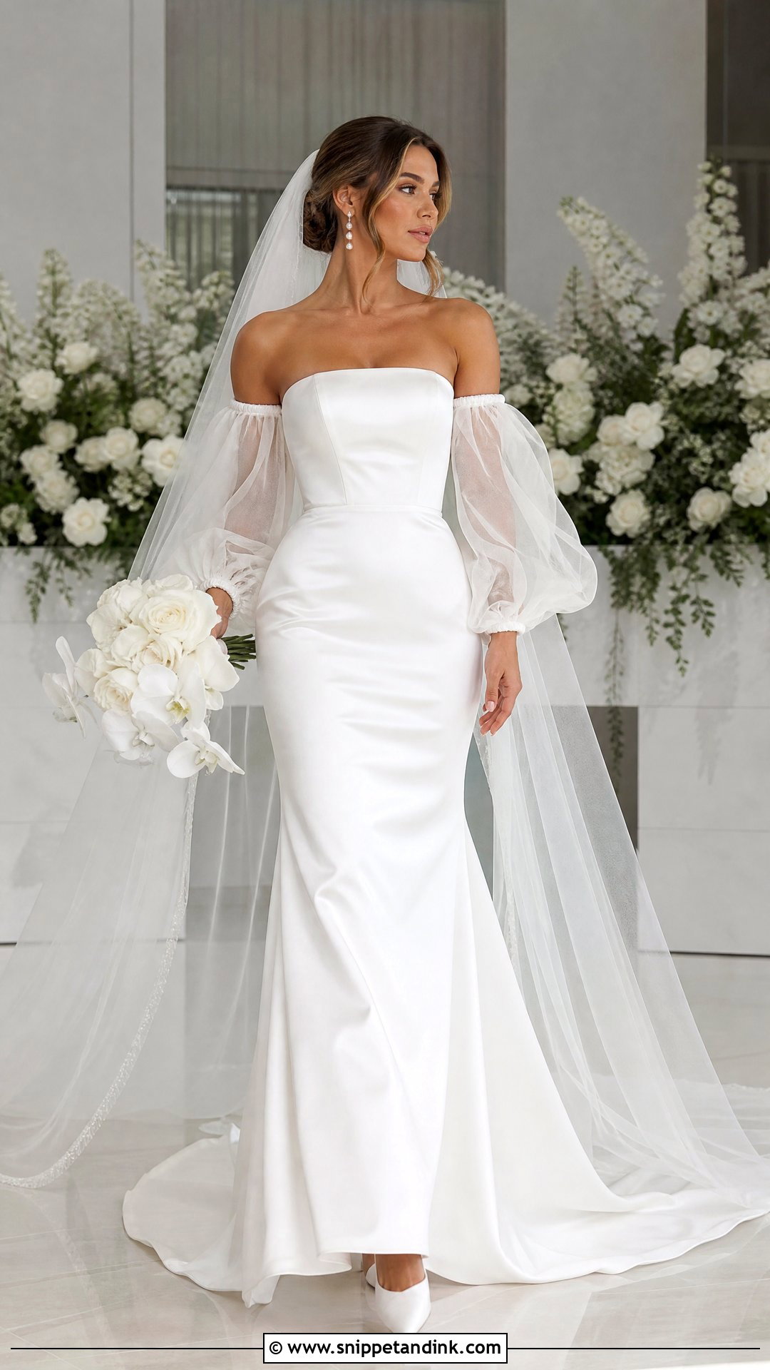 Off Shoulder Detachable Puff Sleeve Wedding Dress - Snippet and Ink - 20 Off Shoulder Puff Sleeve Wedding Dress Ideas