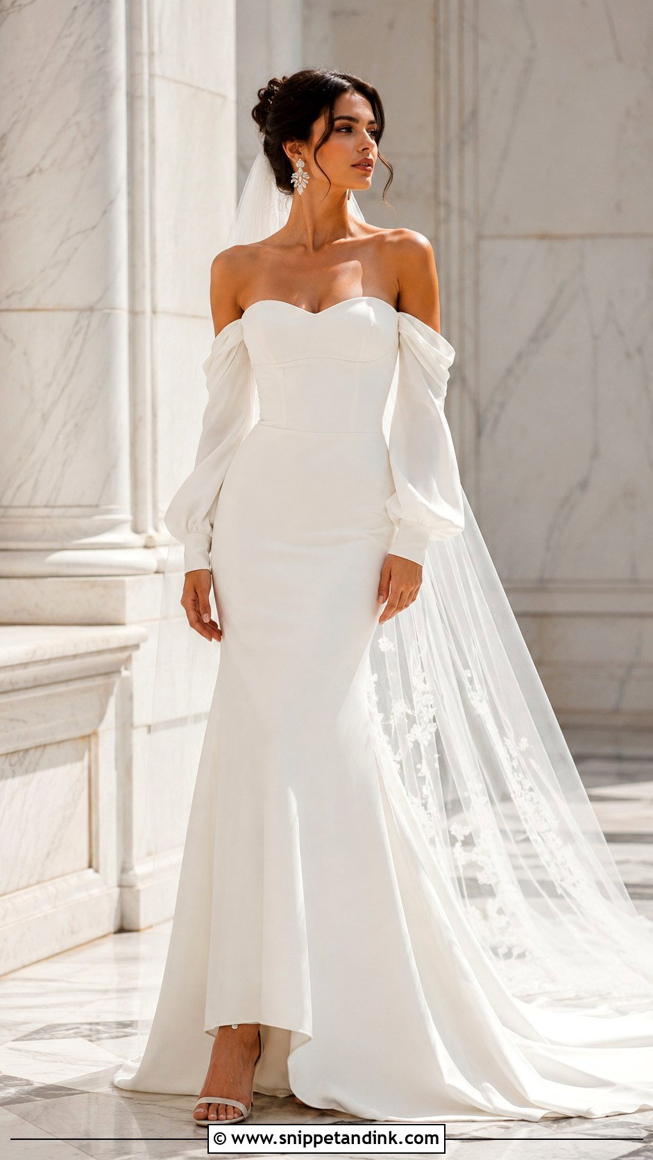 Off Shoulder Detachable Sleeves Wedding Dress - Snippet and Ink - 25 Detachable Sleeves Wedding Dress