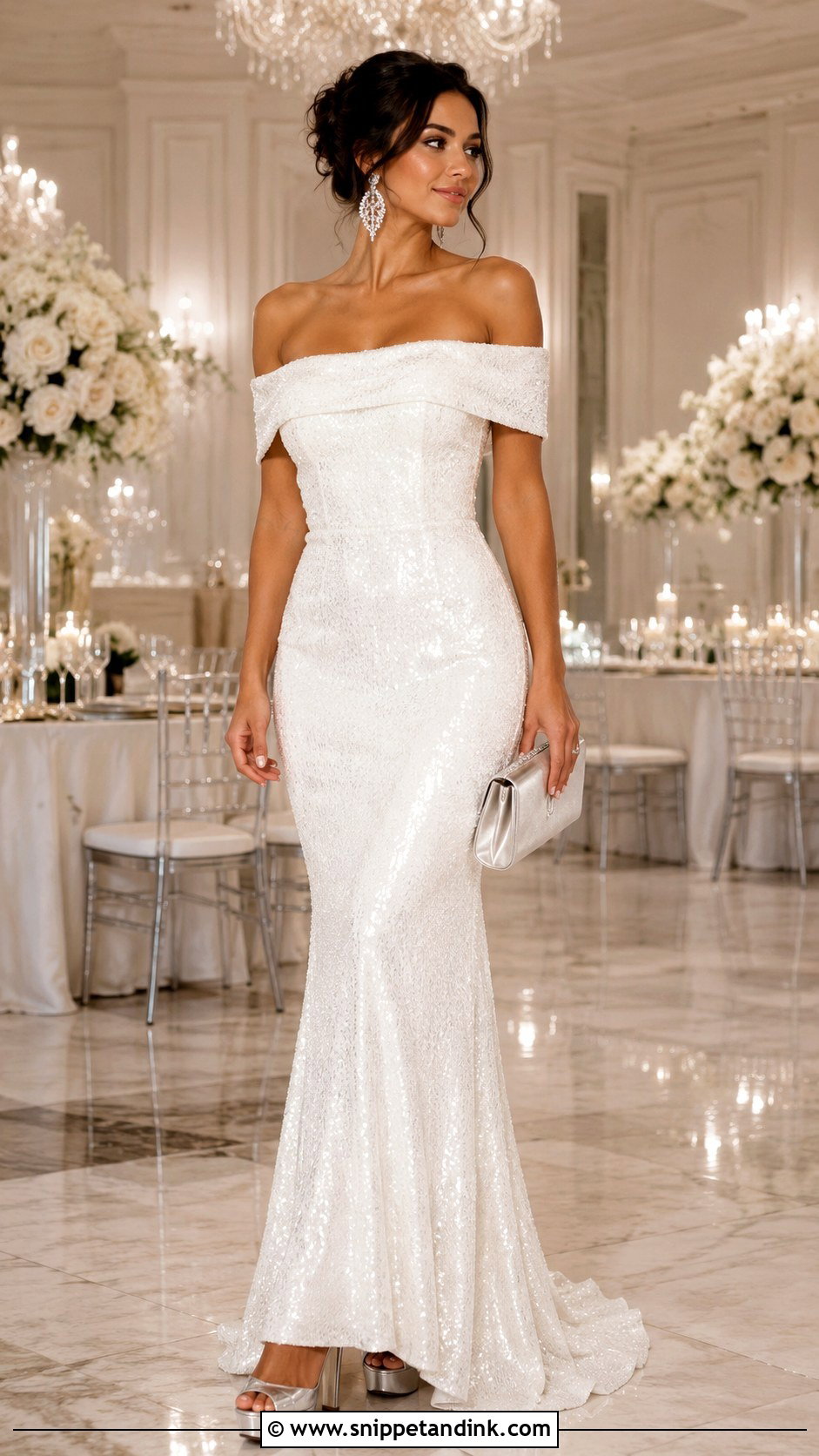 Off Shoulder Disco Wedding Dress - Snippet and Ink - 20 Disco Wedding Dress Ideas