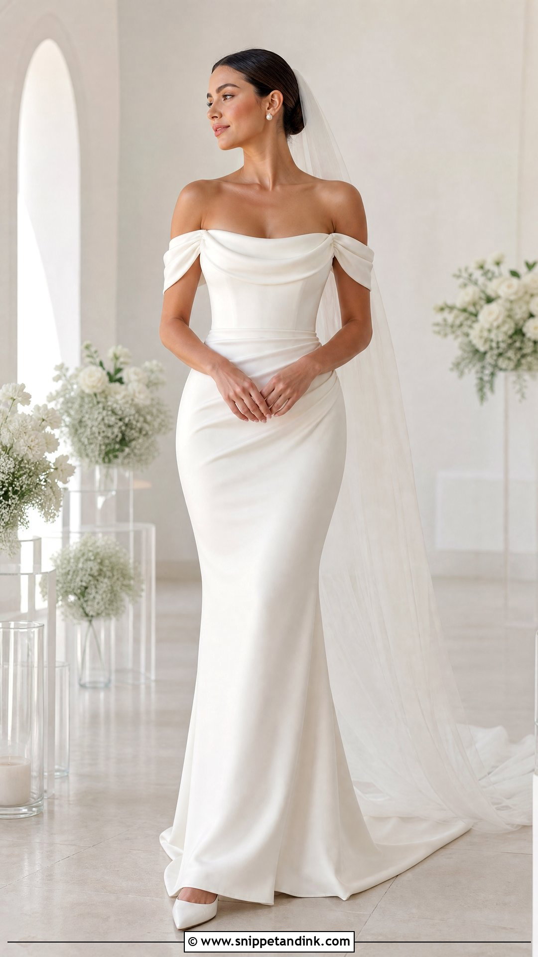 Off Shoulder Draped Fitted Wedding Dress - Snippet and Ink - 20 Tight Fitted Wedding Dresses