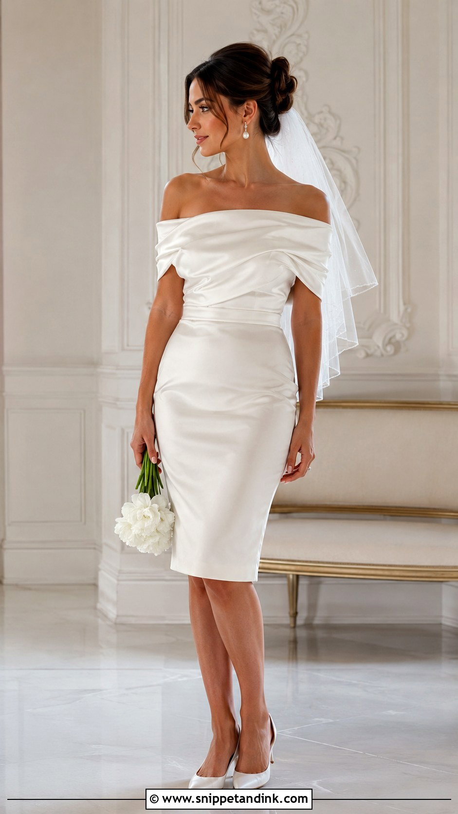 Off Shoulder Draped Micro Wedding Dress - Snippet and Ink - 20 Micro Wedding Dress Ideas