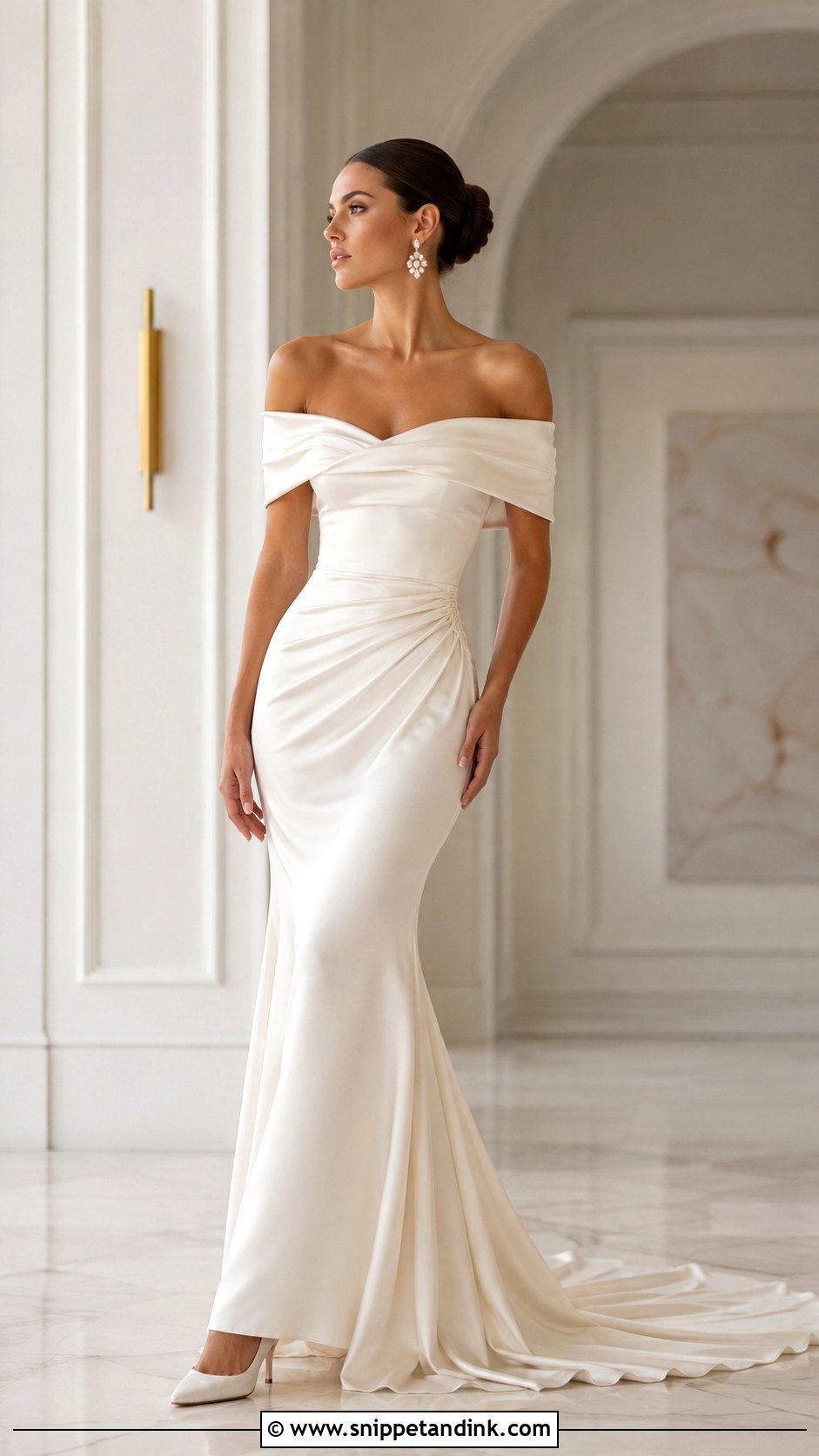 Off Shoulder Draped Wedding Dress - Snippet and Ink - 20 Form Fitting Wedding Dresses