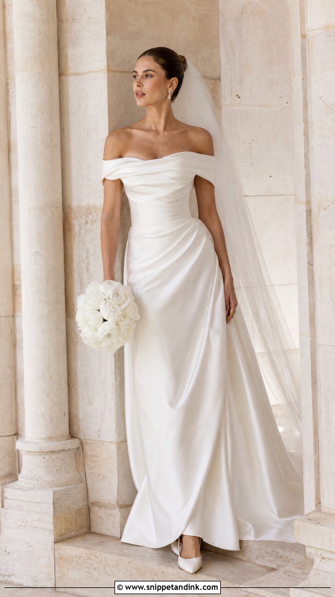 Off Shoulder Draped Wedding Dress - Snippet and Ink - 25 Runway Wedding Dress Ideas