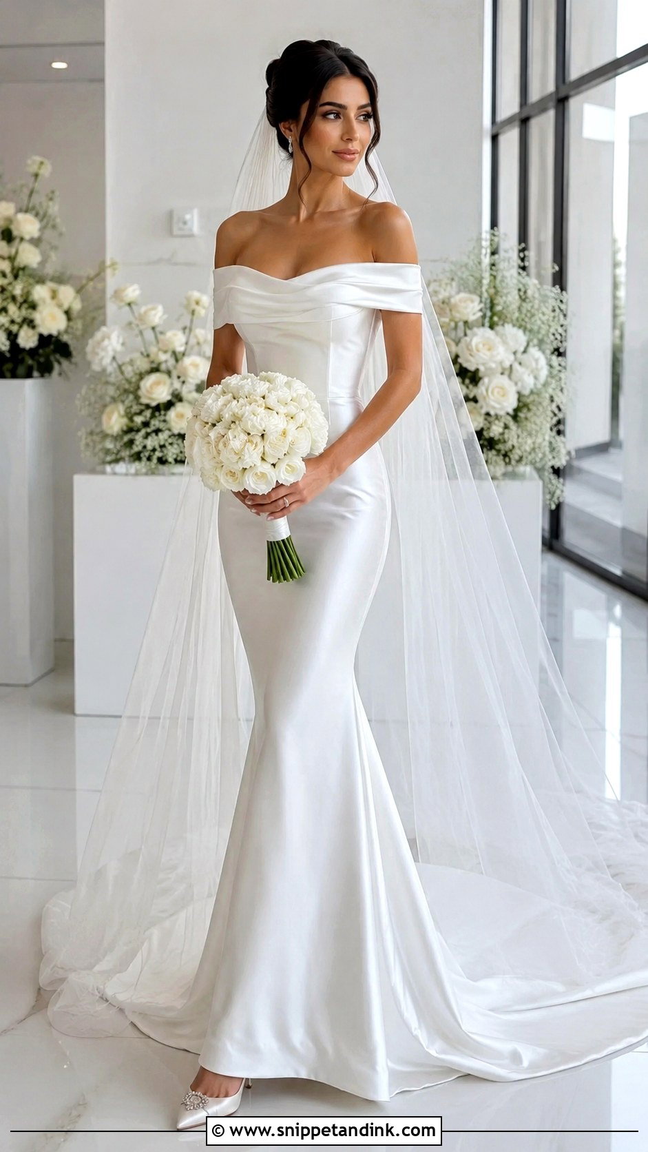 Off Shoulder Draped Wedding Gown - Snippet and Ink - 20 Modern Wedding Gown Ideas