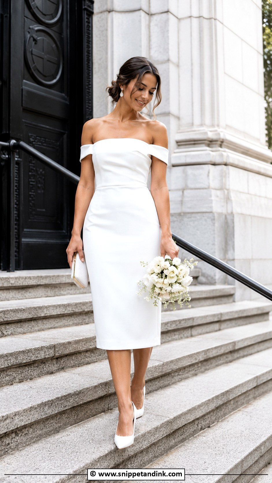 Off Shoulder Dress City Hall Wedding Outfit - Snippet and Ink - 30 City Hall Wedding Outfit Ideas