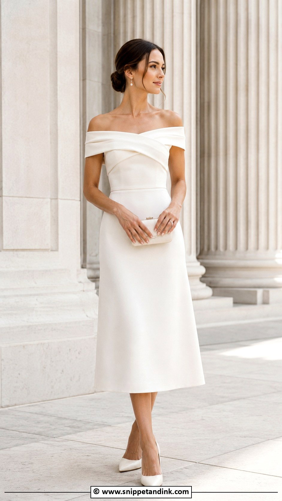 Off Shoulder Dress Court Wedding Outfit - Snippet and Ink - 30 Court Wedding Outfit the Bride Ideas