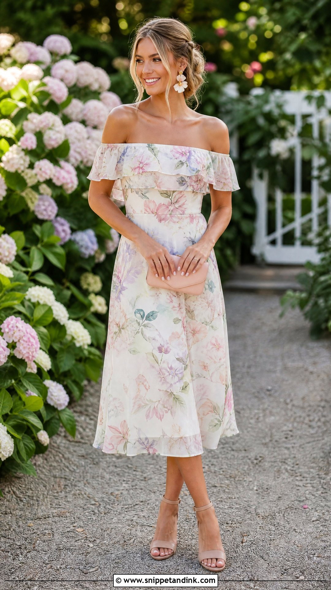 Off Shoulder Dress Garden Party Wedding Outfit - Snippet and Ink - 25 Garden Party Wedding Attire Ideas