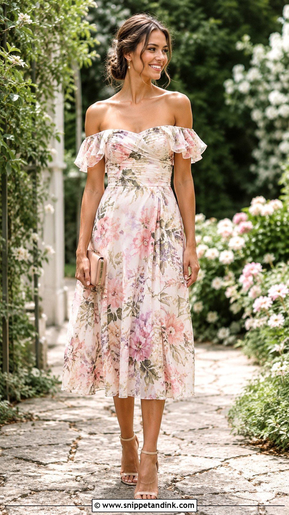 Off Shoulder Dress Garden Wedding Outfit - Snippet and Ink - 25 Garden Wedding Outfit Ideas
