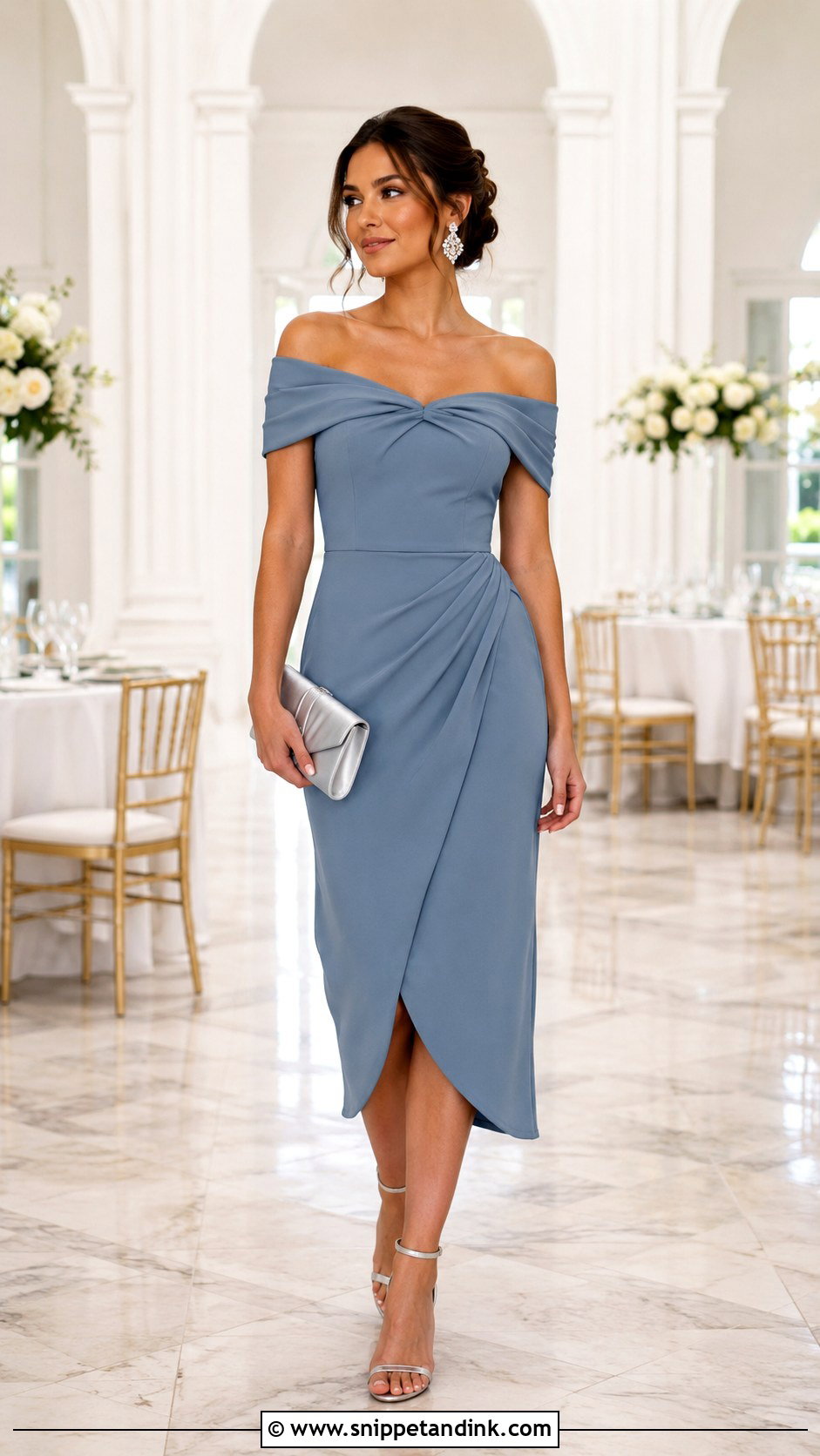 Off Shoulder Dress Wedding Outfit - Snippet and Ink - 30 Semi Formal Wedding Outfits for Women