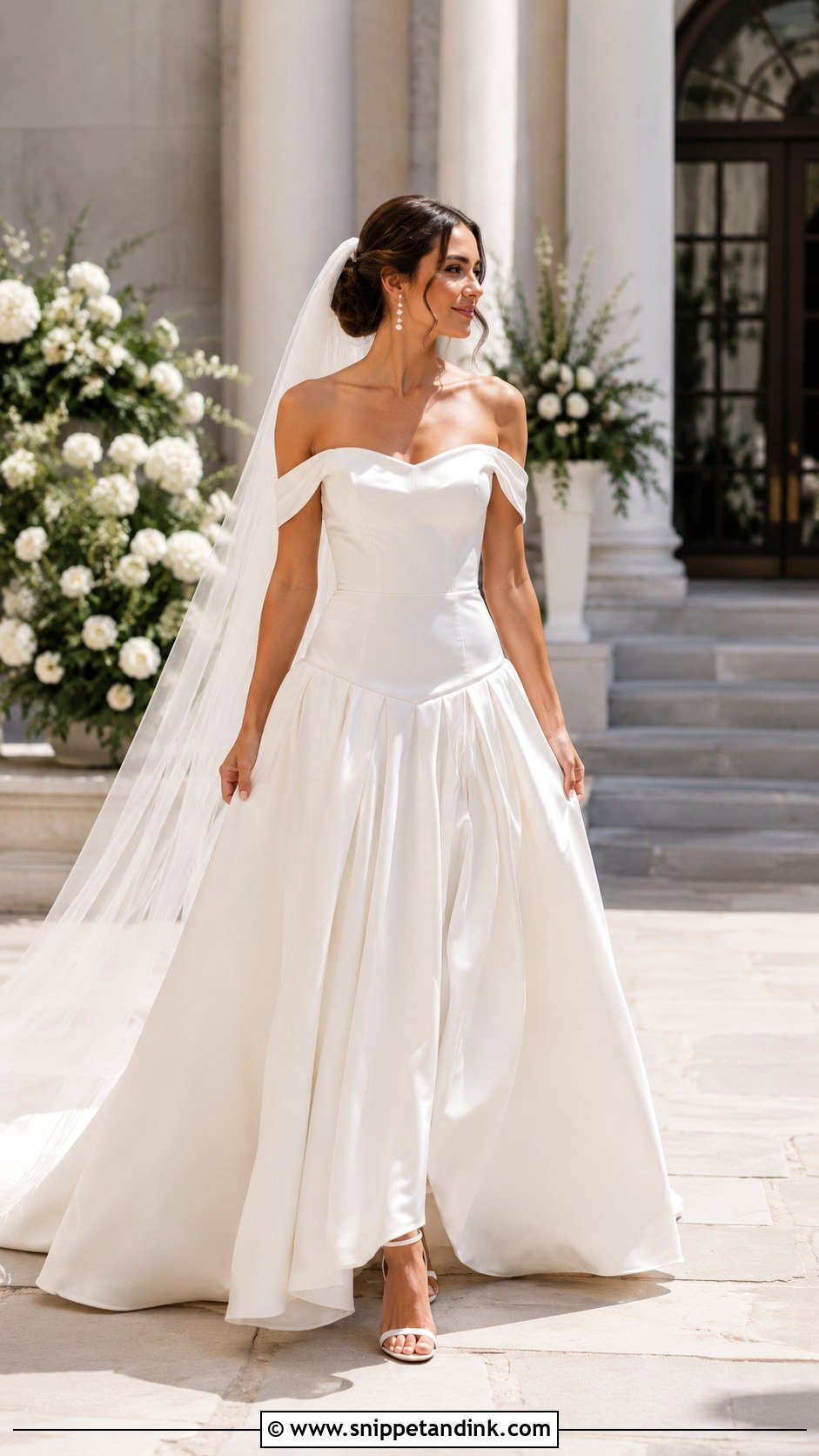 Off Shoulder Drop Waist A Line Wedding Dress - Snippet and Ink - 25 Drop Waist a Line Wedding Dress Ideas